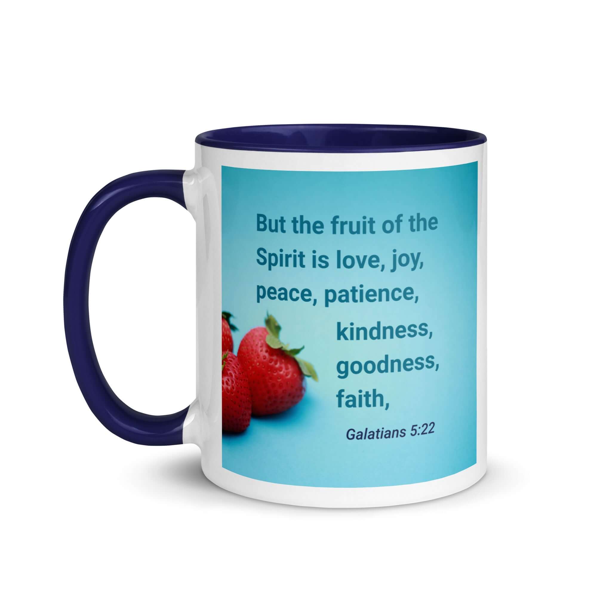 Galatians 5:22 Bible Verse, fruit of the Spirit White Ceramic Mug with Color Inside