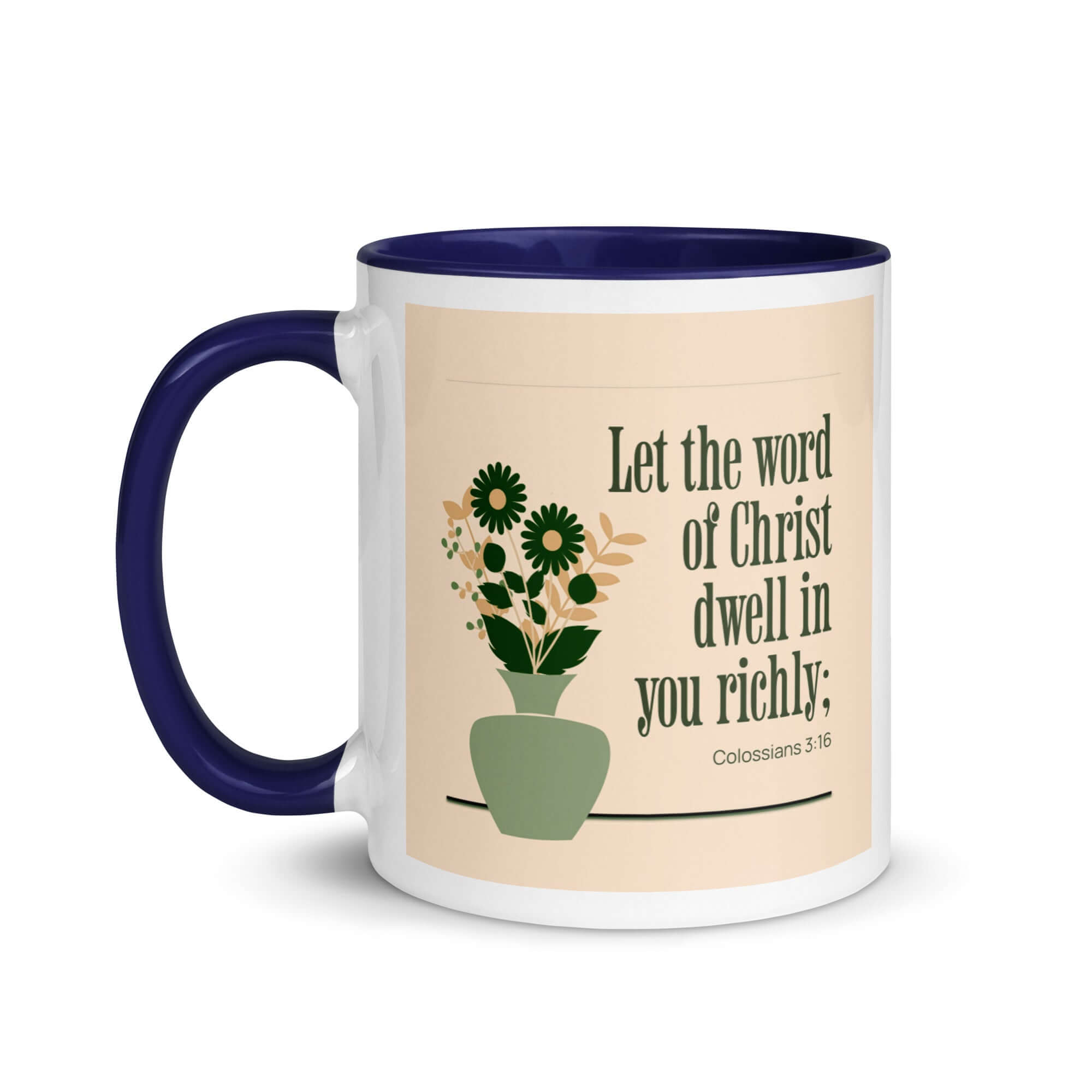 Colossians 3:16 Bible Verse, word of Christ White Ceramic Mug with Color Inside