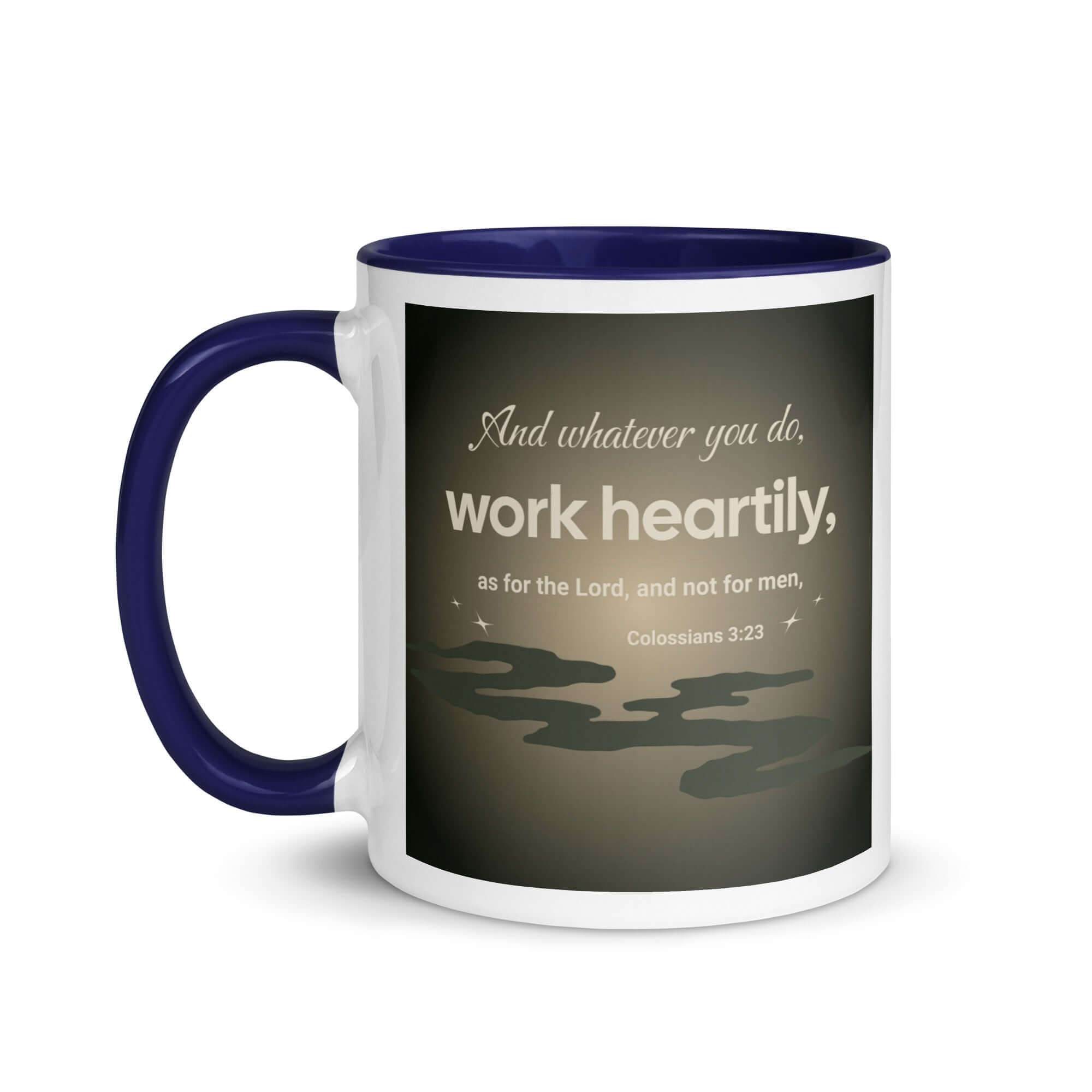 Colossians 3:23 Bible Verse, as for the Lord White Ceramic Mug with Color Inside