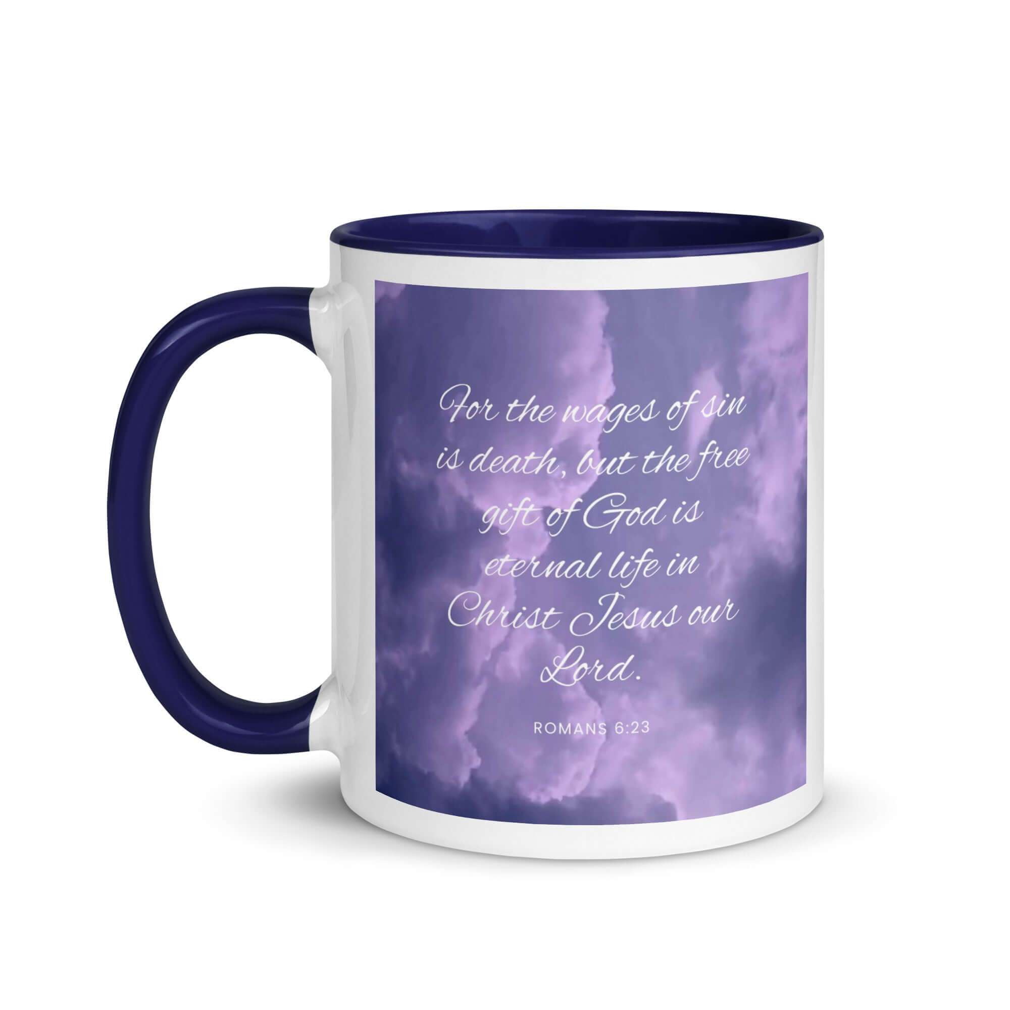 Romans 6:23 Bible Verse, free gift White Ceramic Mug with Color Inside