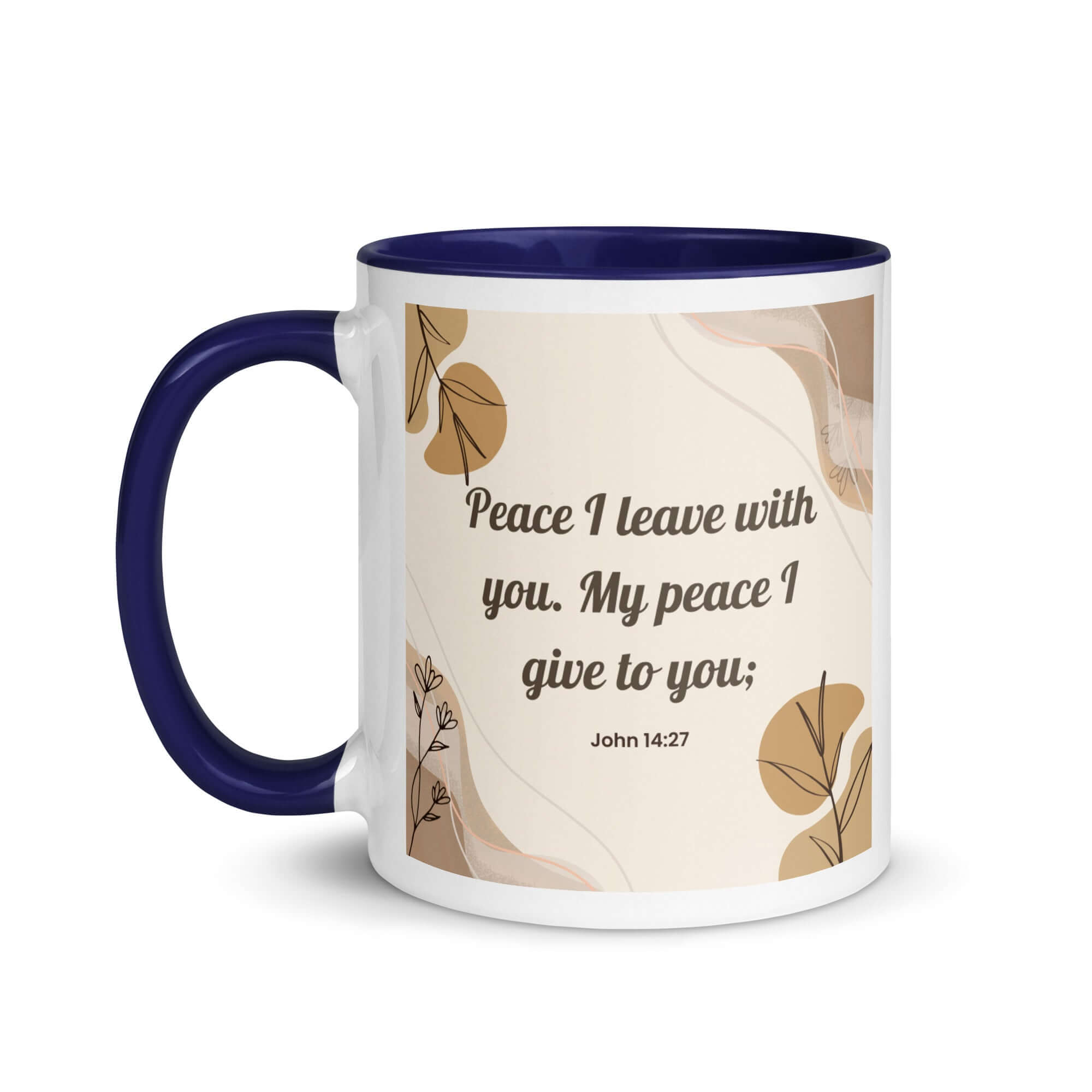 John 14:27 Bible Verse, Peace I White Ceramic Mug with Color Inside
