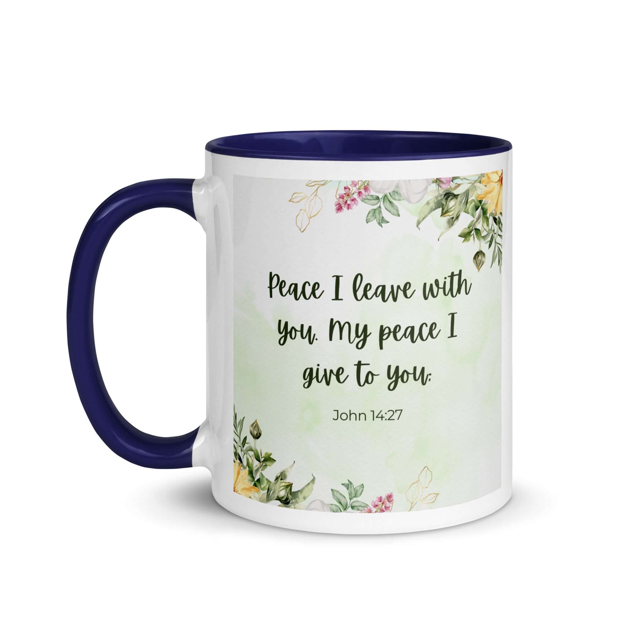 John 14:27 Bible Verse, My peace White Ceramic Mug with Color Inside
