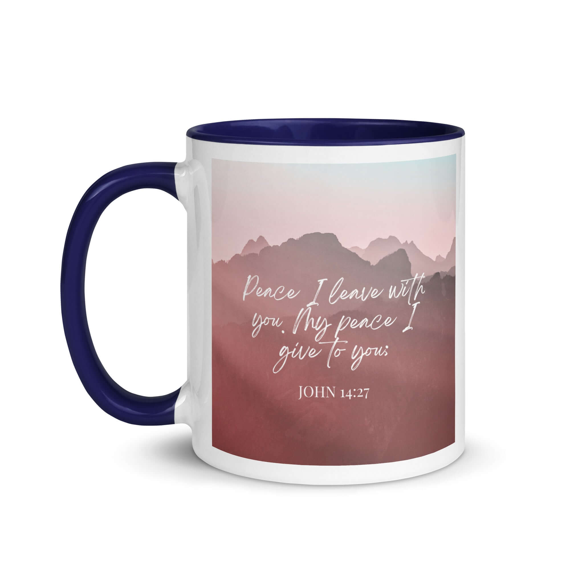 John 14:27 Bible Verse, I give you White Ceramic Mug with Color Inside