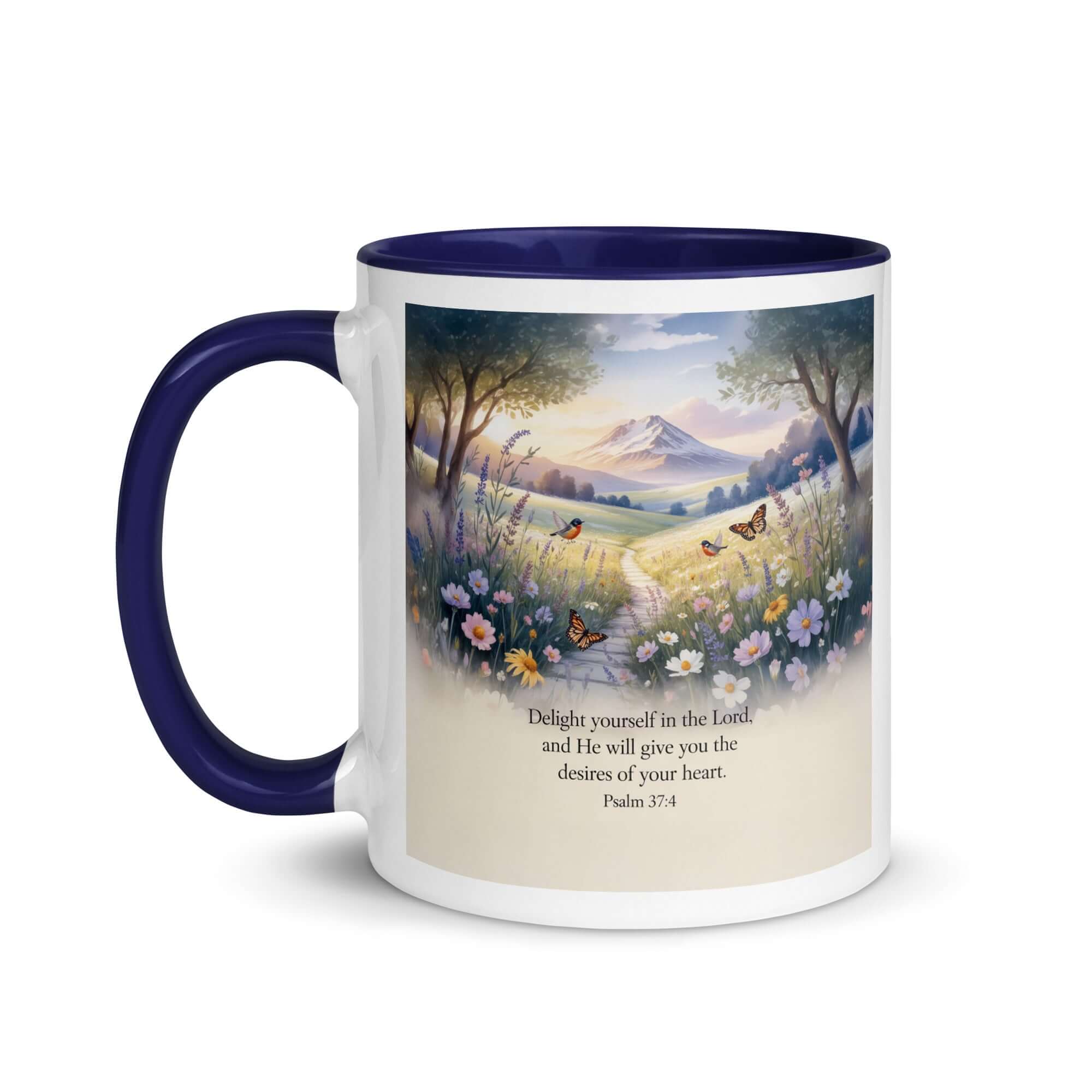 Psalm 37:4 Bible Verse, Delight White Ceramic Mug with Color Inside