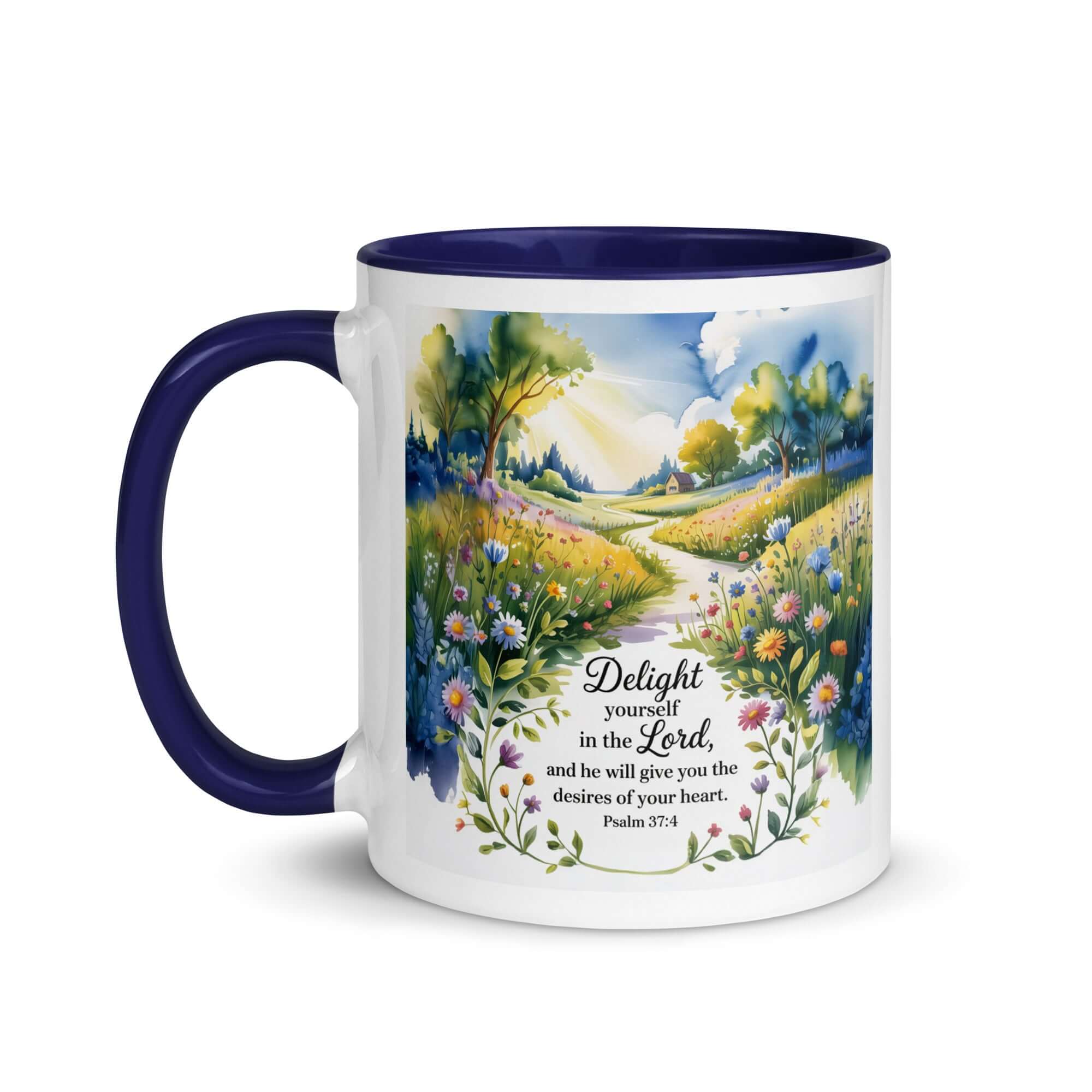 Psalm 37:4 Bible Verse, desires White Ceramic Mug with Color Inside