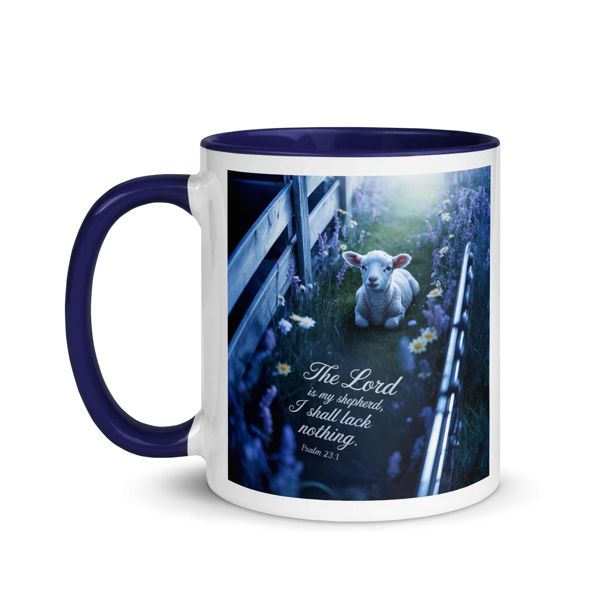Psalm 23:1 Bible Verse, Shepherd White Ceramic Mug with Color Inside