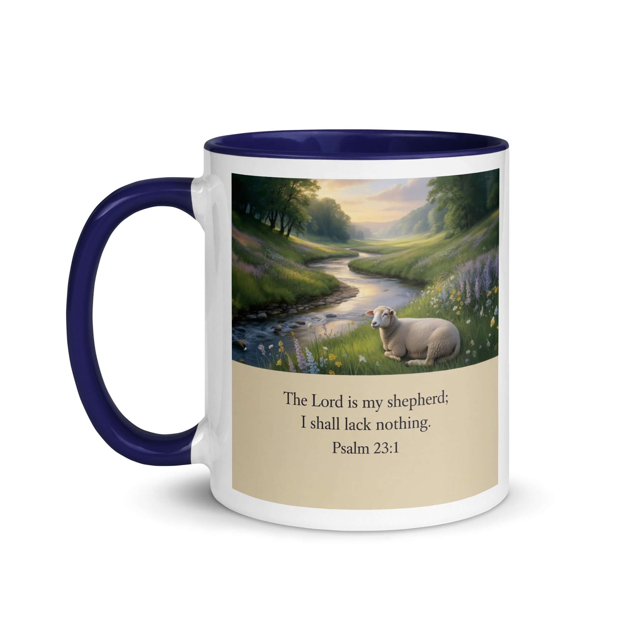 Psalm 23:1 Bible Verse, I shall White Ceramic Mug with Color Inside