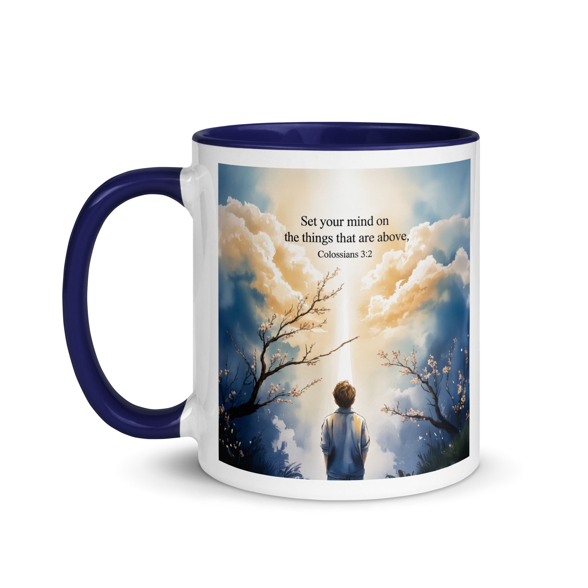 Colossians 3:2 Bible Verse the things White Ceramic Mug with Color Inside