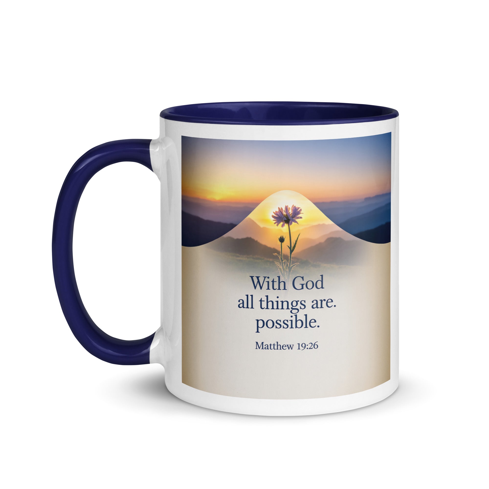 Matthew 19:26 Bible Verse at them White Ceramic Mug with Color Inside
