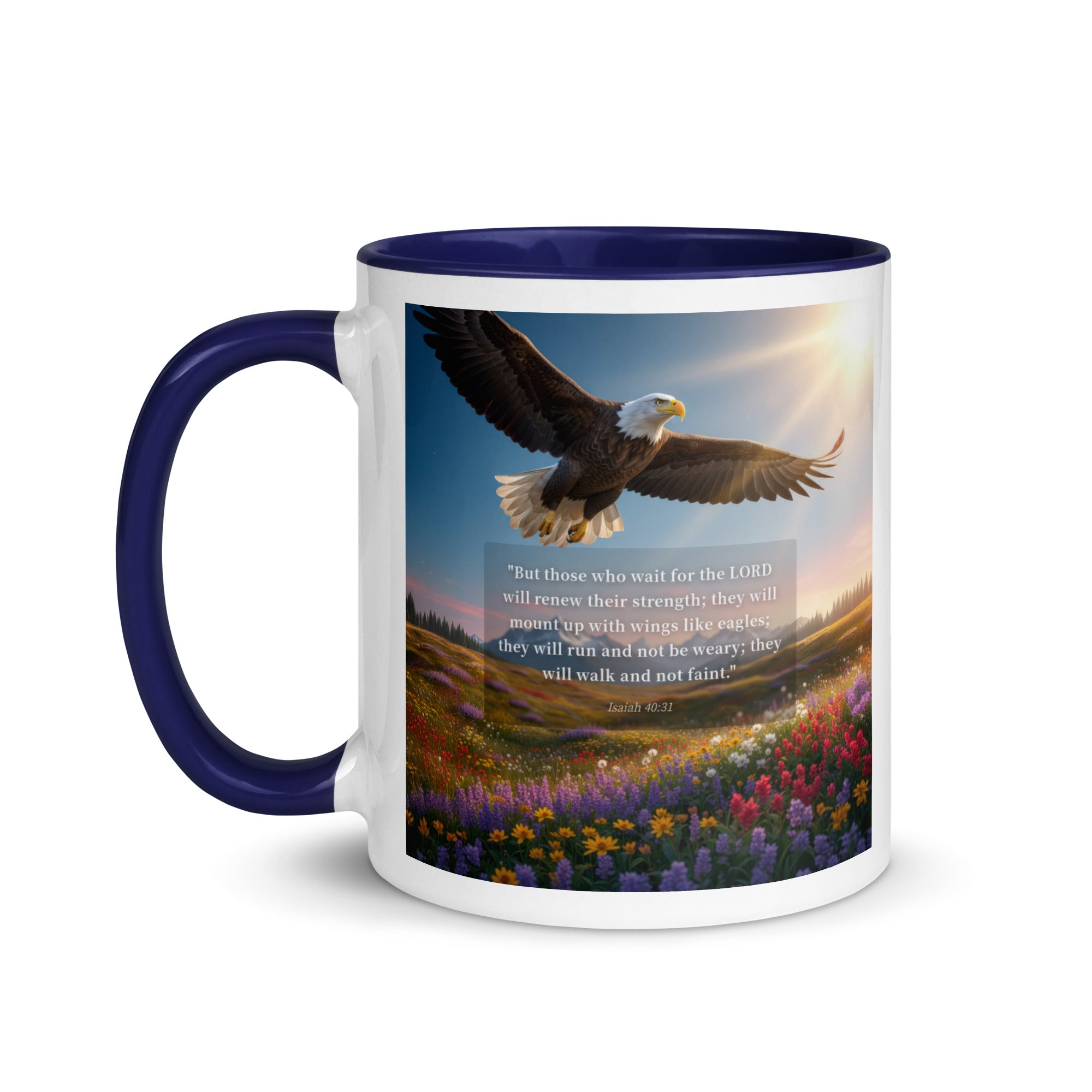 Isaiah 40:31 Bible Verse Who Wait White Ceramic Mug with Color Inside