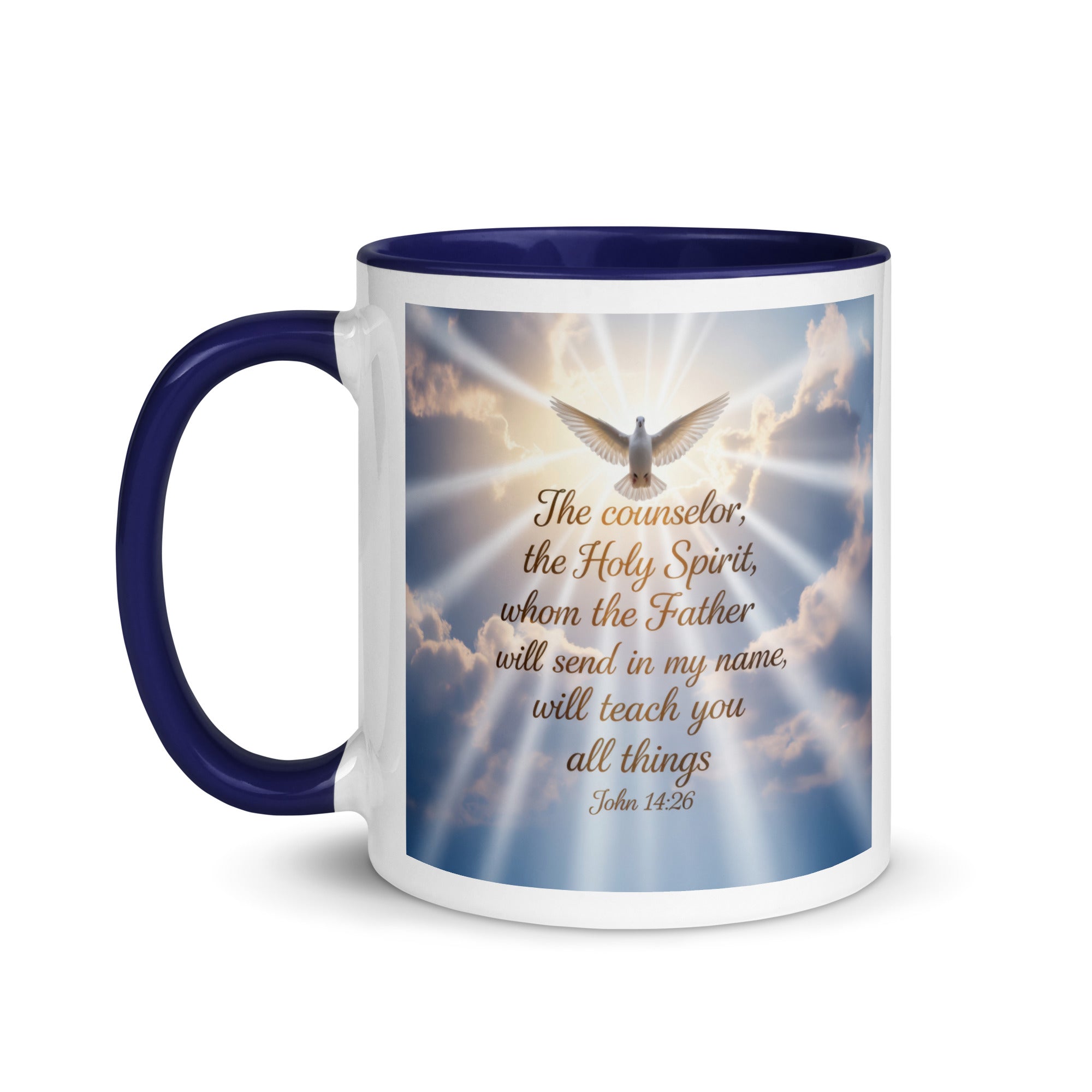 John 14:26 Bible Verse Father White Ceramic Mug with Color Inside