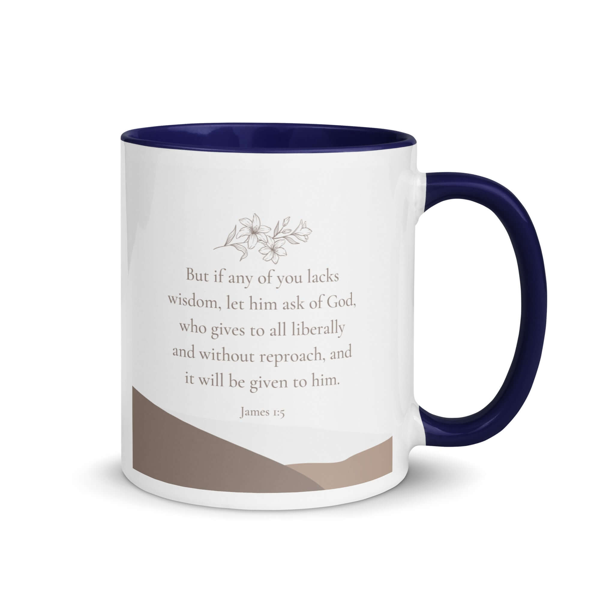 James 1:5 Bible Verse, ask of God White Ceramic Mug with Color Inside Dark Blue 11 oz