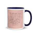 Revelation 21:4 Bible Verse, their eyes White Ceramic Mug with Color Inside Dark Blue 11 oz
