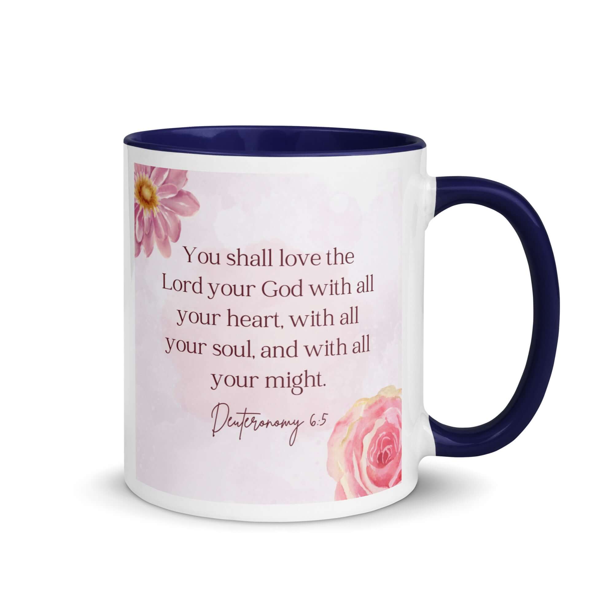 Deuteronomy 6:5 Bible Verse, the Lord White Ceramic Mug with Color Inside Dark Blue 11 oz