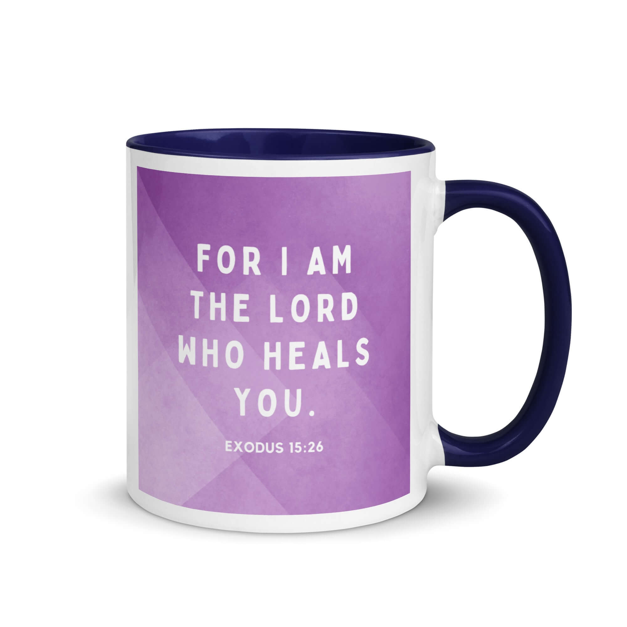 Exodus 15:26 Bible Verse, in his eyes White Ceramic Mug with Color Inside Dark Blue 11 oz
