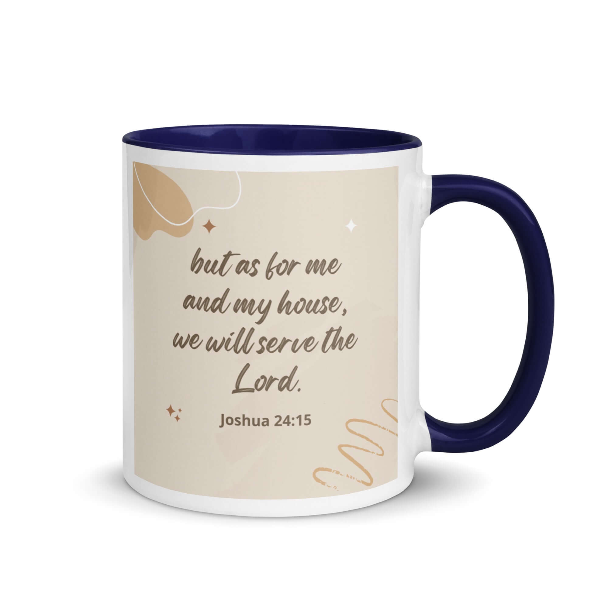 Joshua 24:15 Bible Verse, will serve White Ceramic Mug with Color Inside Dark Blue 11 oz