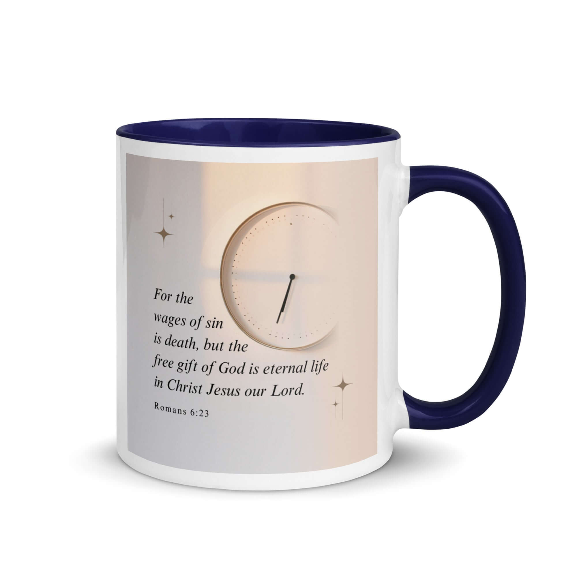 Romans 6:23 Bible Verse, our Lord White Ceramic Mug with Color Inside Dark Blue 11 oz