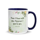 John 14:27 Bible Verse, My peace White Ceramic Mug with Color Inside Dark Blue 11 oz