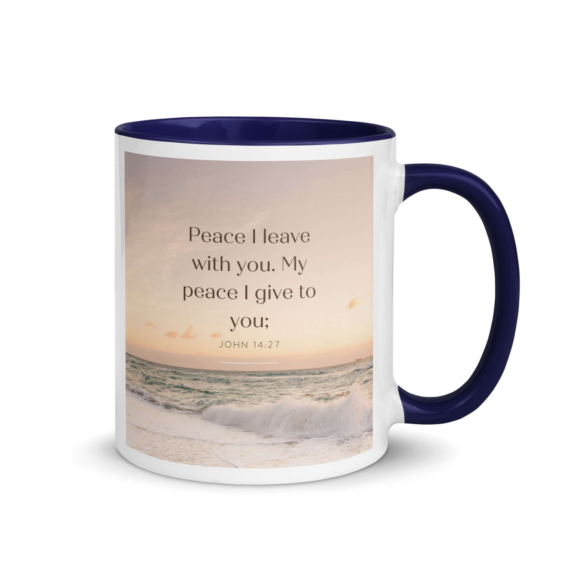 John 14:27 Bible Verse, not as the White Ceramic Mug with Color Inside Dark Blue 11 oz