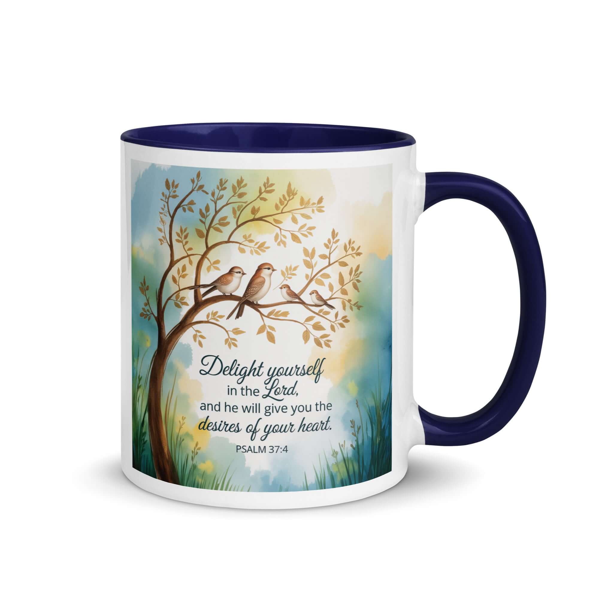 Psalm 37:4 Bible Verse, Yourself White Ceramic Mug with Color Inside Dark Blue 11 oz
