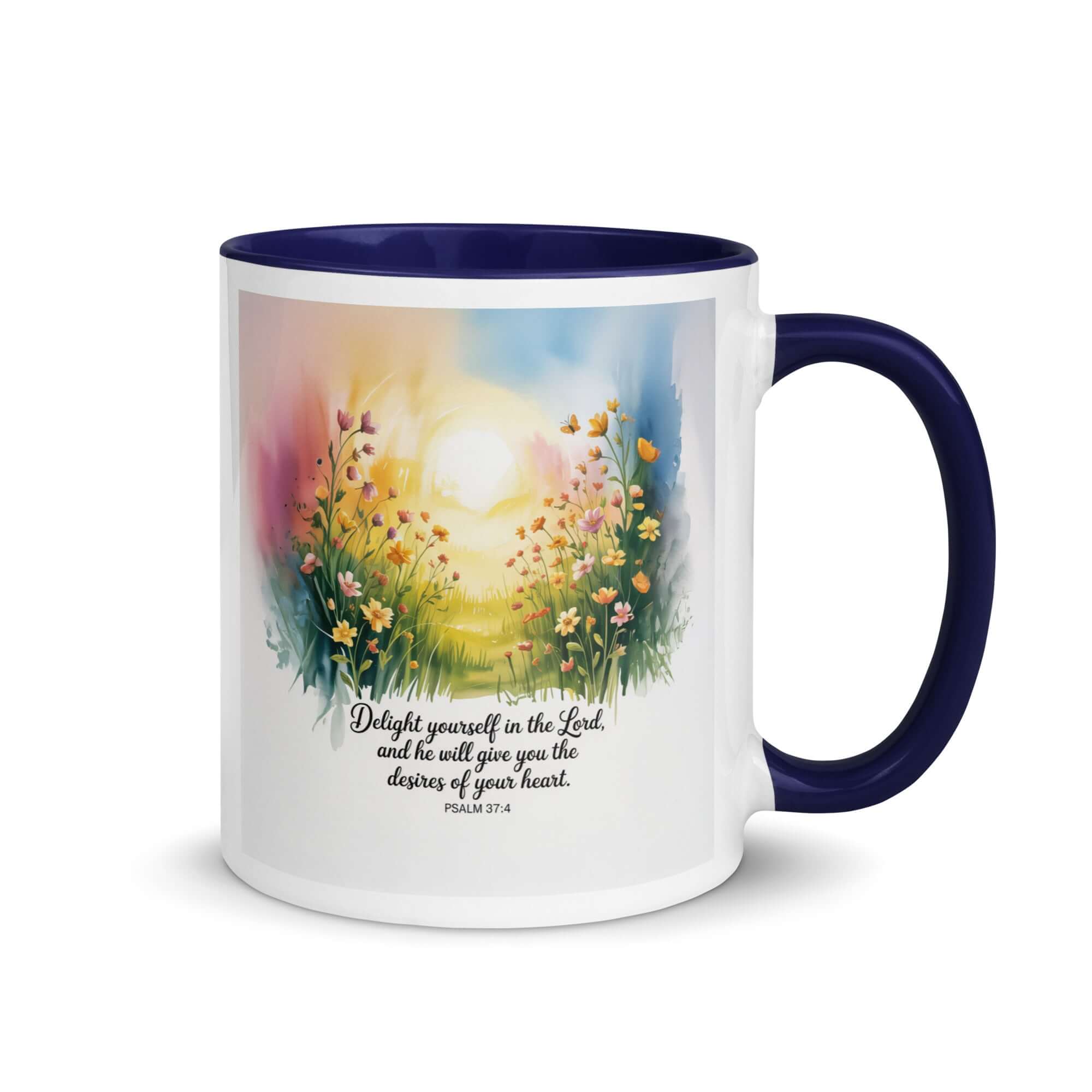 Psalm 37:4 Bible Verse, will give White Ceramic Mug with Color Inside Dark Blue 11 oz