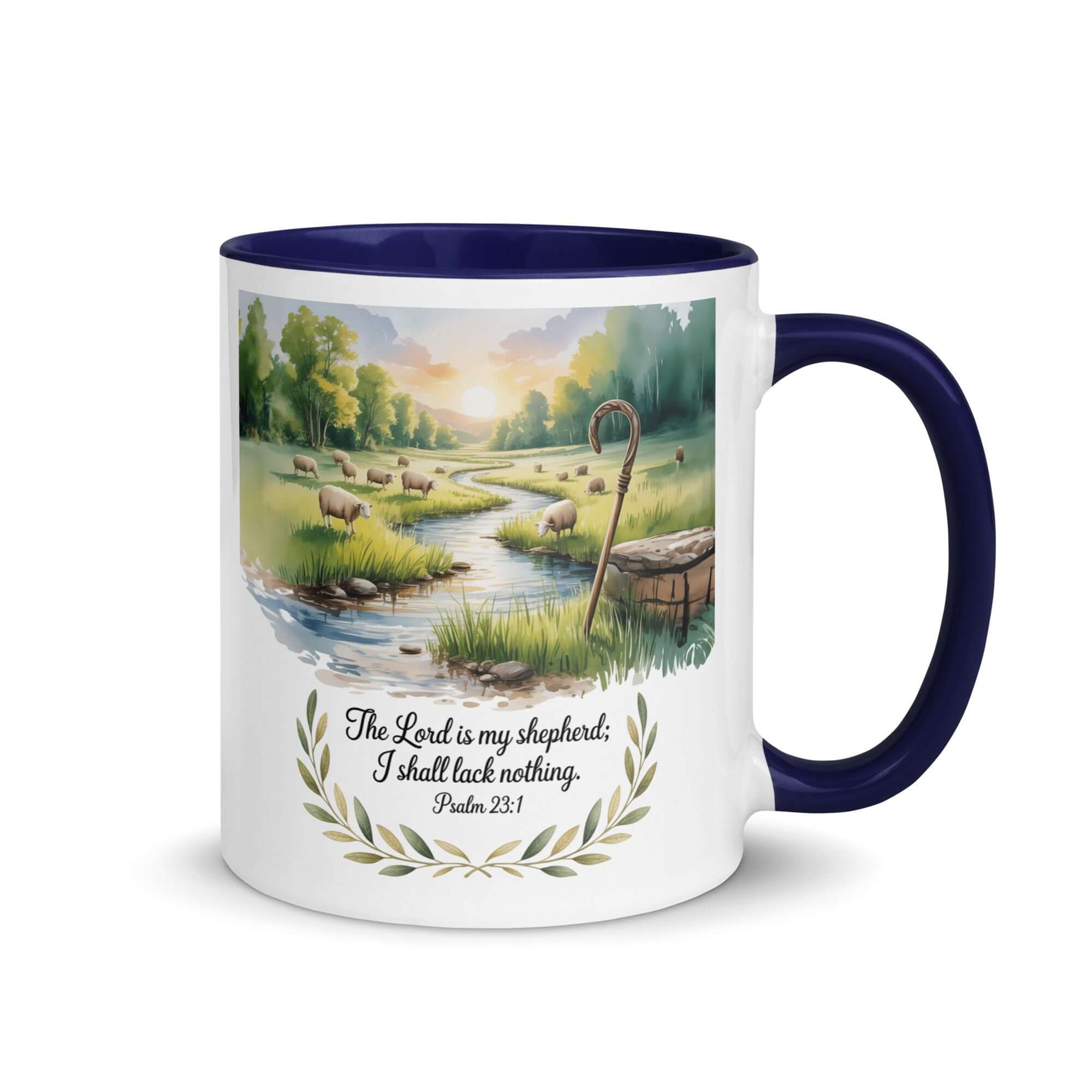 Psalm 23:1 Bible Verse, is my White Ceramic Mug with Color Inside Dark Blue 11 oz