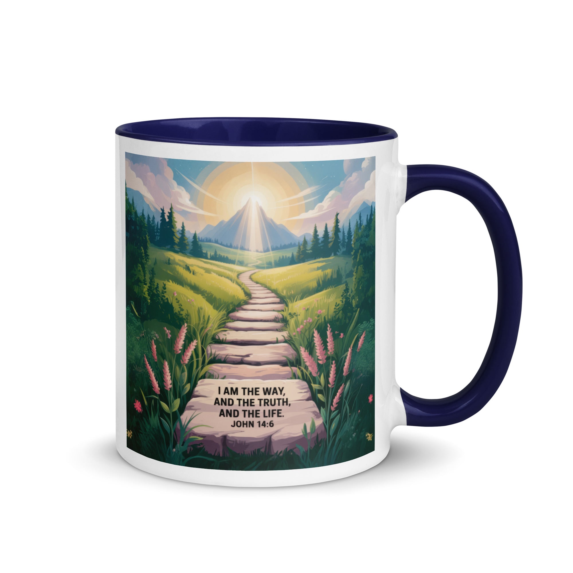 John 14:6 Bible Verse The Truth White Ceramic Mug with Color Inside Dark Blue 11 oz