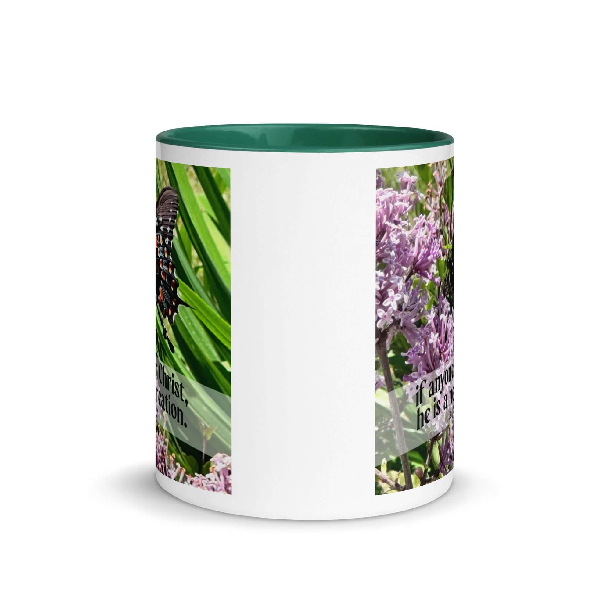 2 Corinthians 5:17 Bible Verse, Butterfly White Ceramic Mug with Color Inside
