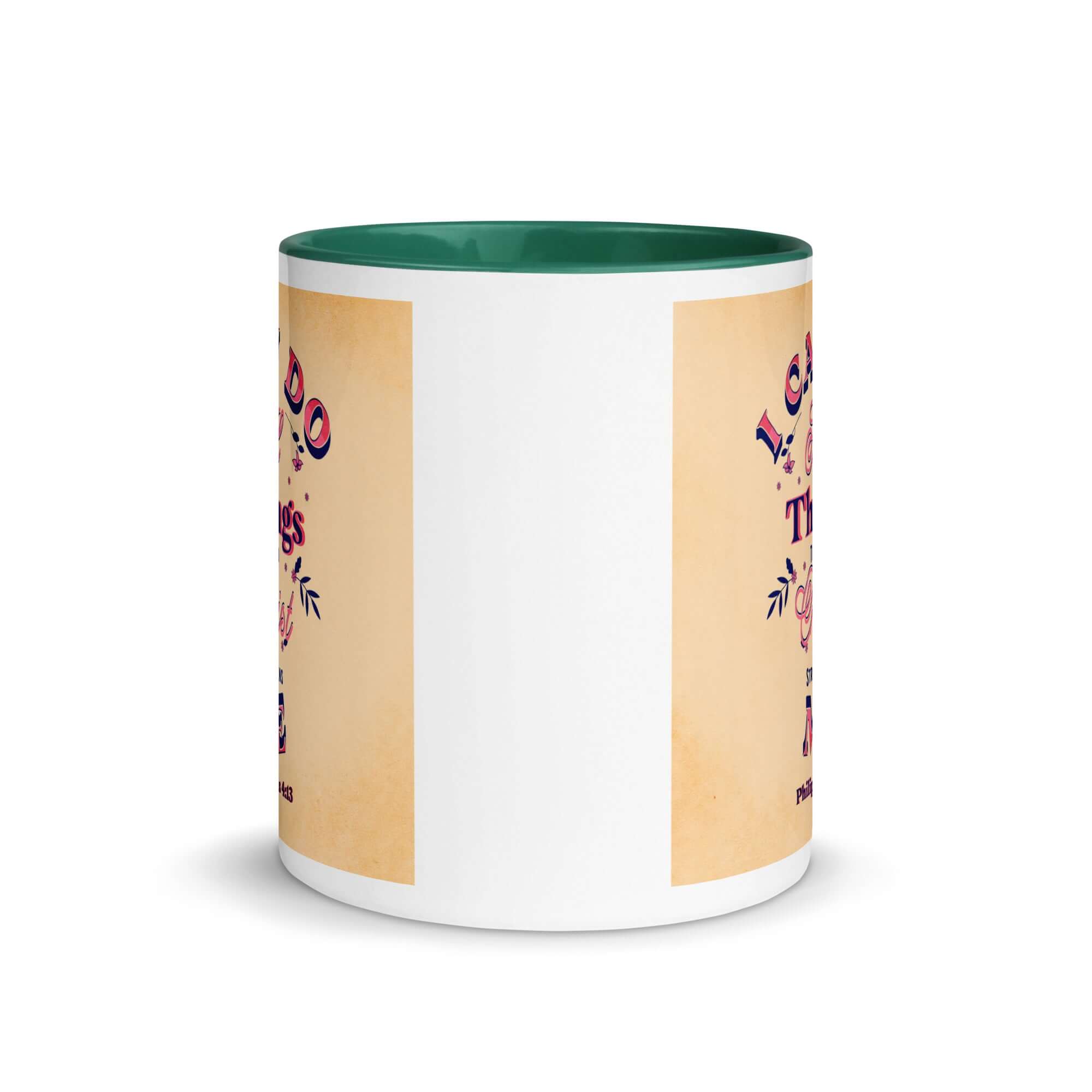 Philippians 4:13 Bible Verse, Christ Strengthens Me White Ceramic Mug with Color Inside