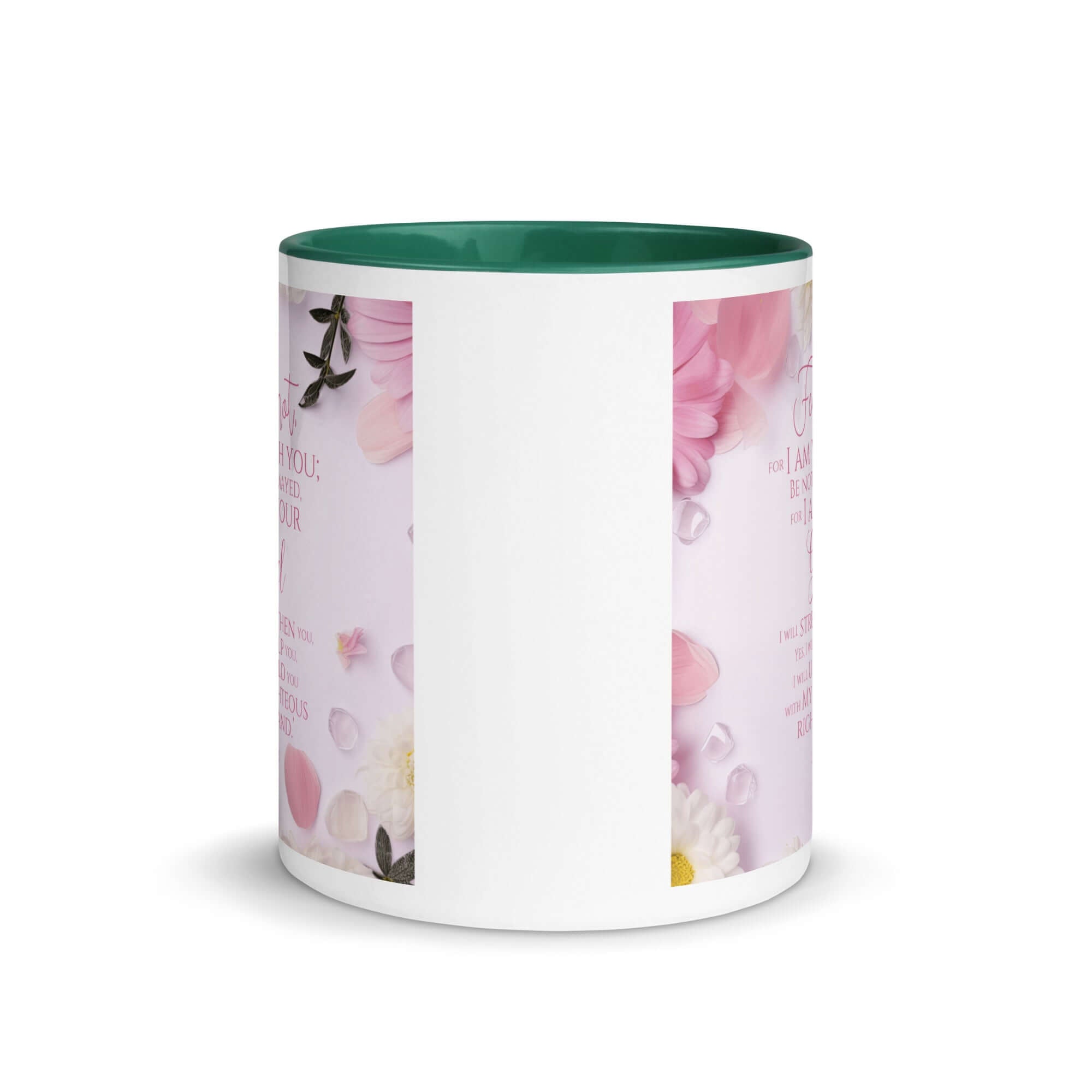 Isaiah 41:10 Bible Verse, God will strengthen you White Ceramic Mug with Color Inside