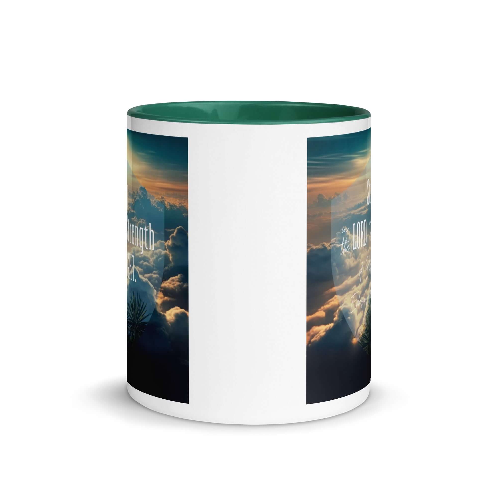 Ephesians 6:10 Bible Verse, be strong in the Lord White Ceramic Mug with Color Inside