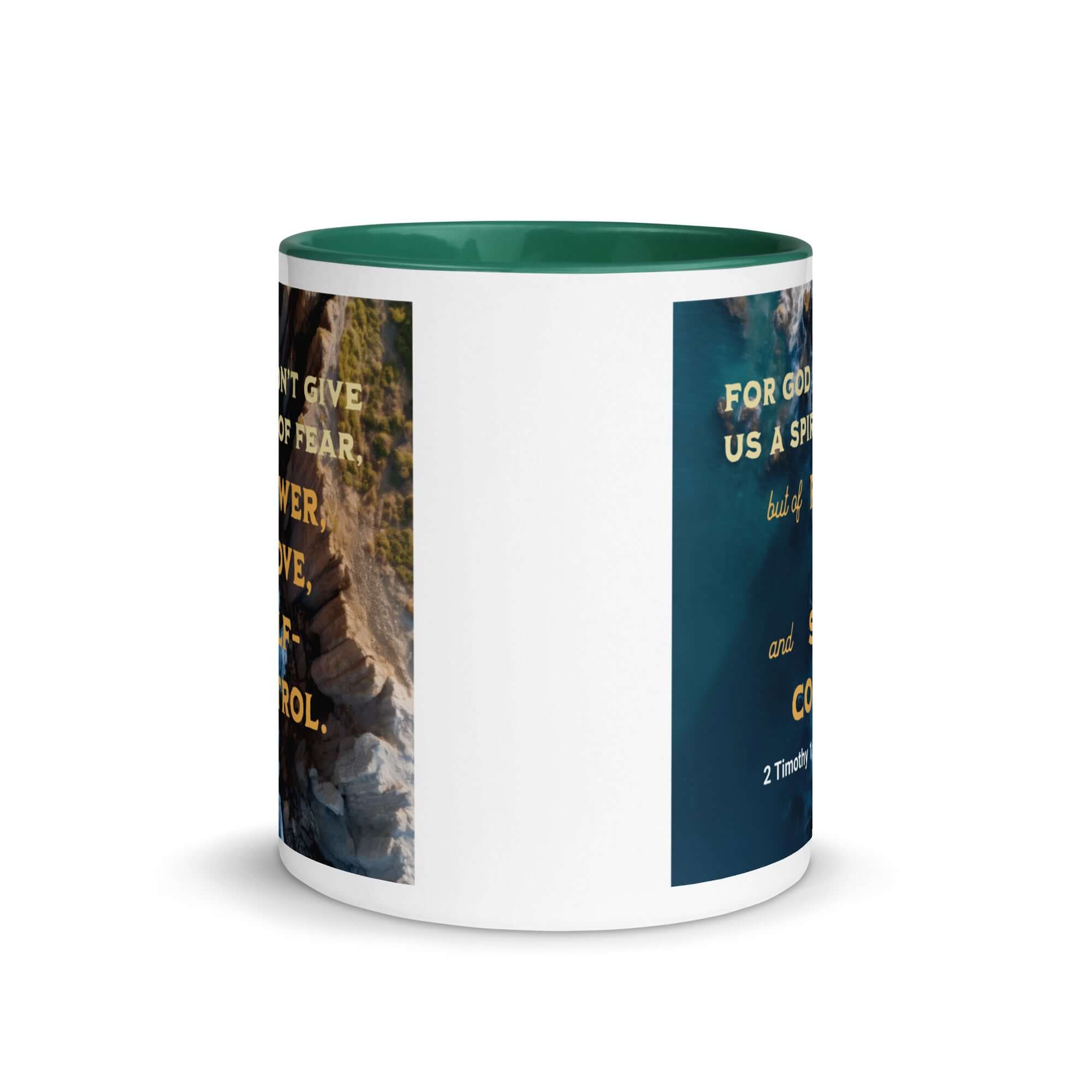 2 Timothy 1:7 Bible Verse, Power, Love, Self-Control White Ceramic Mug with Color Inside