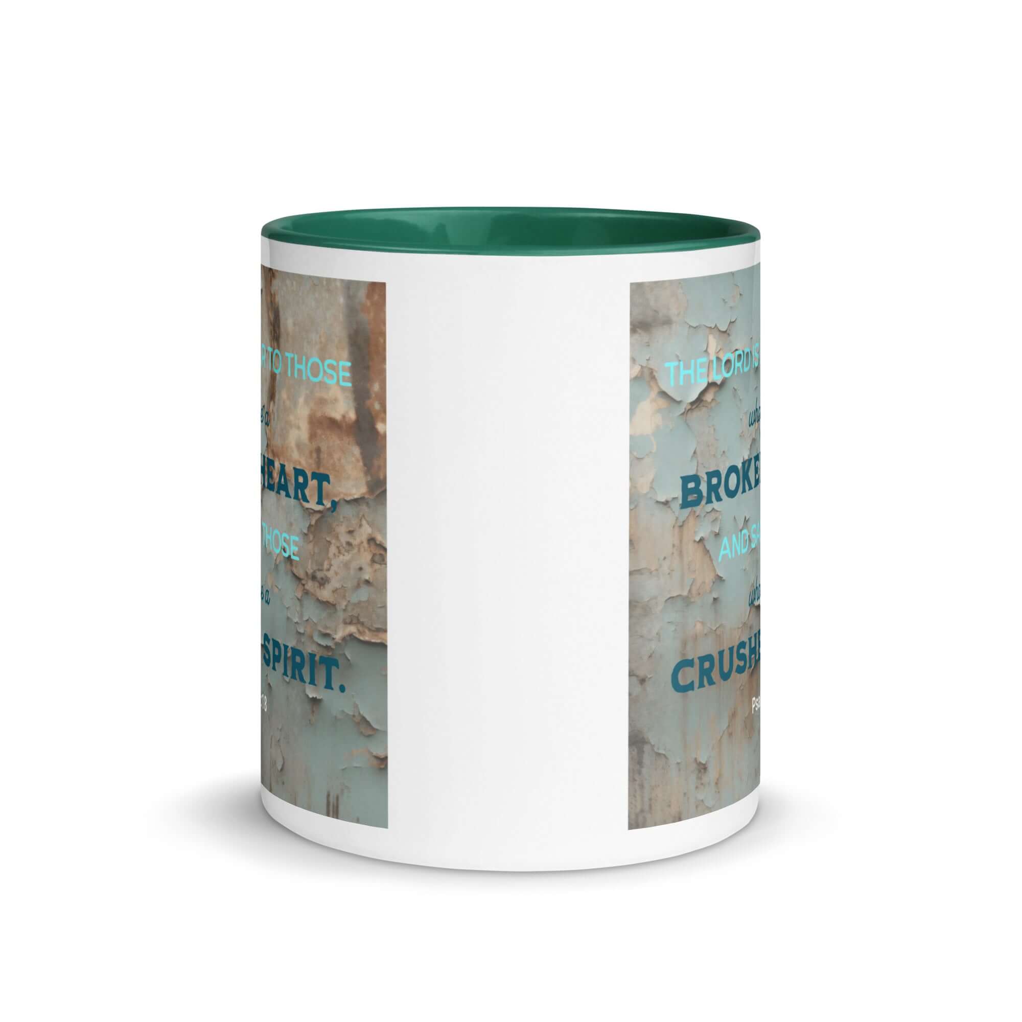 Psalm 34:18 Bible Verse, The LORD is Near White Ceramic Mug with Color Inside