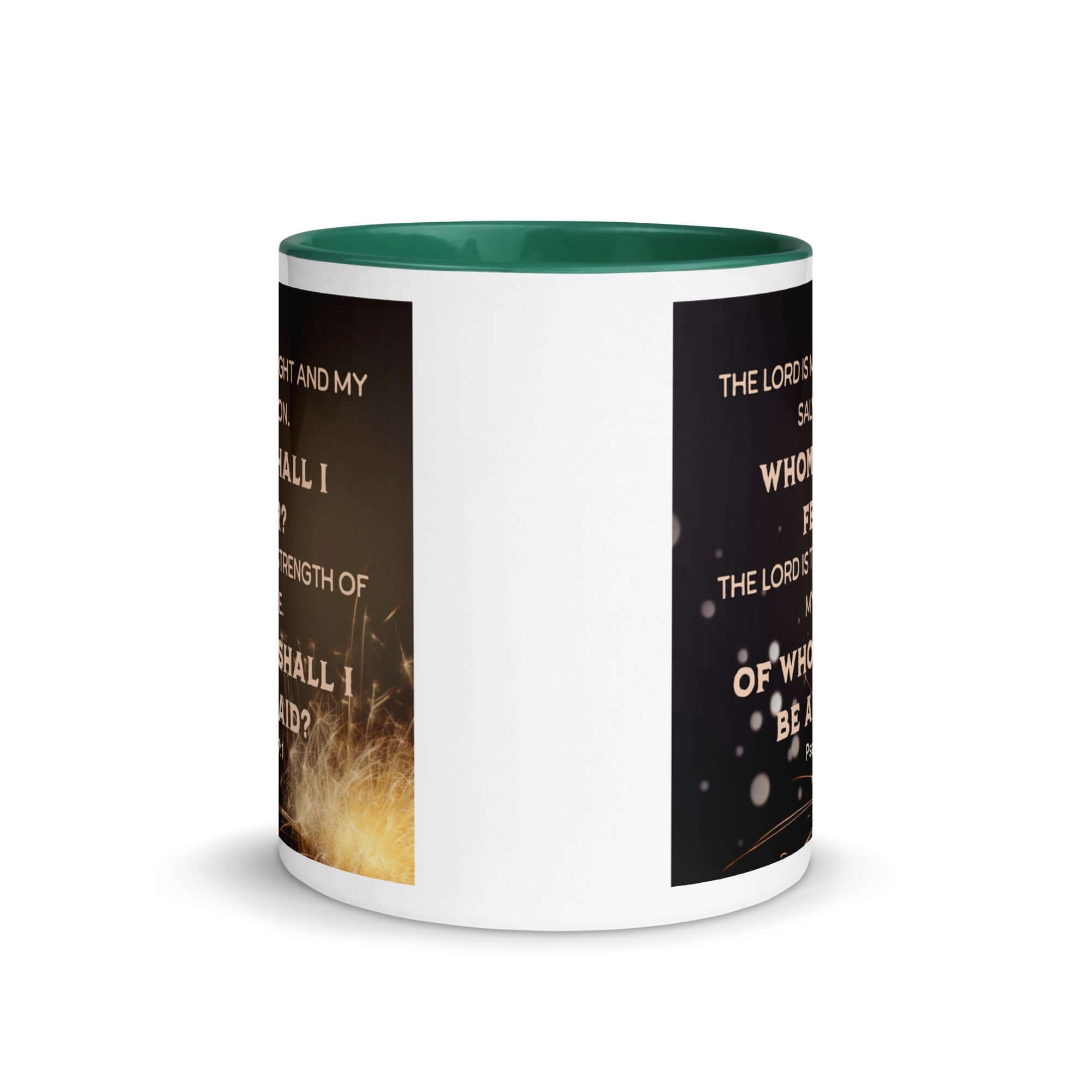 Psalm 27:1 Bible Verse, The LORD is My Light White Ceramic Mug with Color Inside