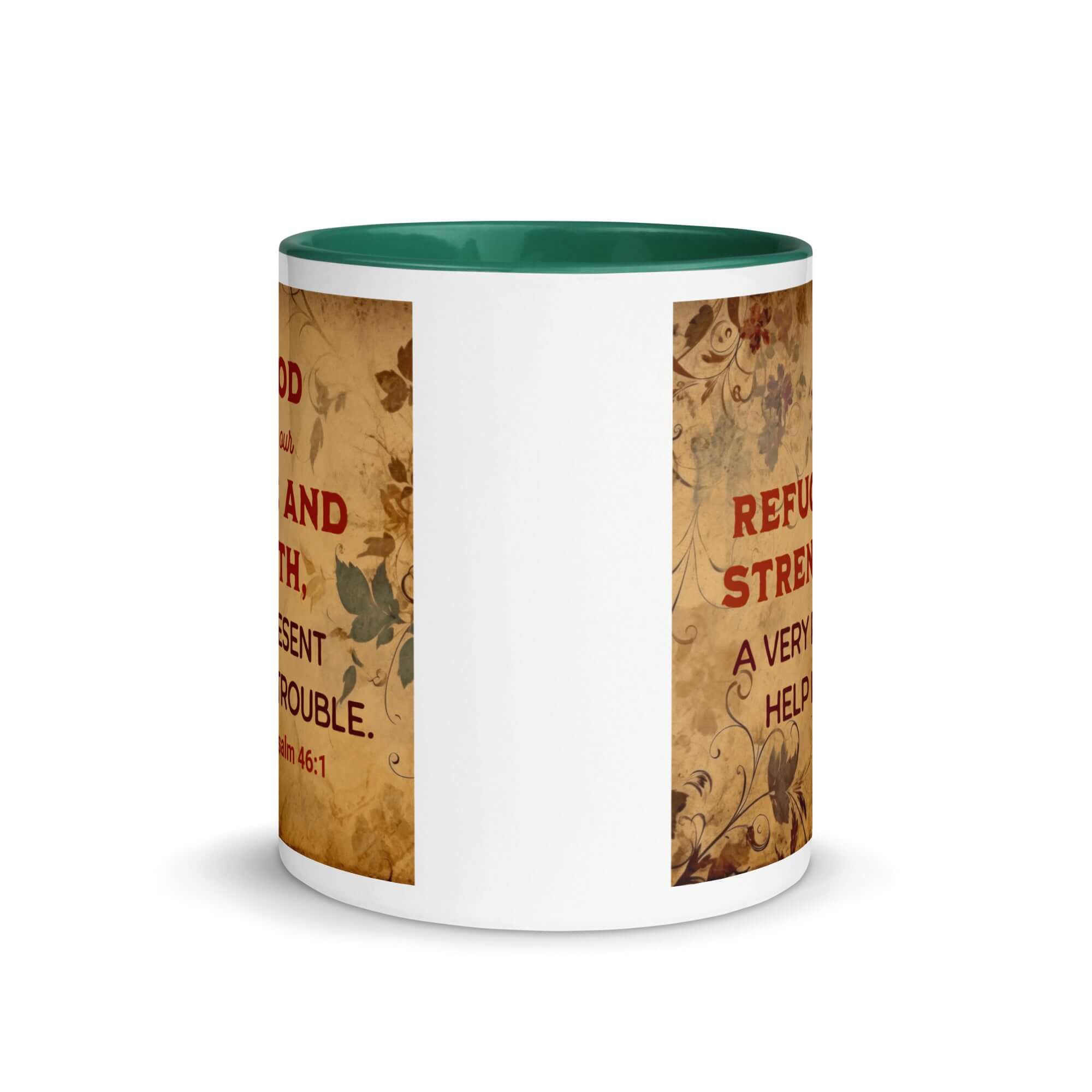 Psalm 46:1 Bible Verse, God is Our Refuge White Ceramic Mug with Color Inside