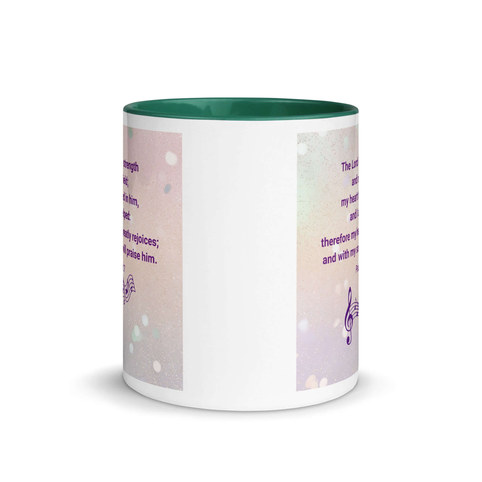 Psalm 28:7 Bible Verse, I will praise Him White Ceramic Mug with Color Inside
