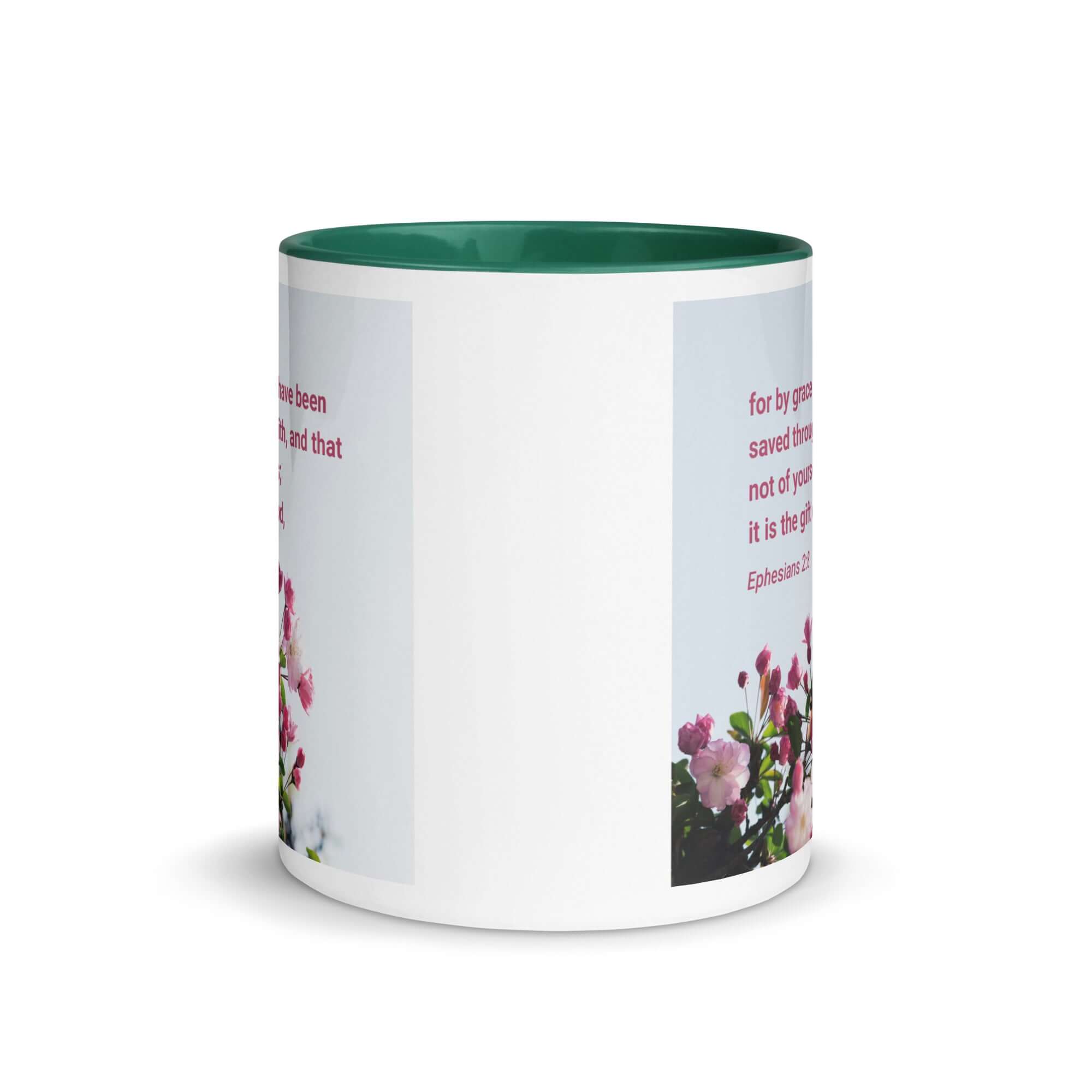 Ephesians 2:8 Bible Verse, saved through faith White Ceramic Mug with Color Inside