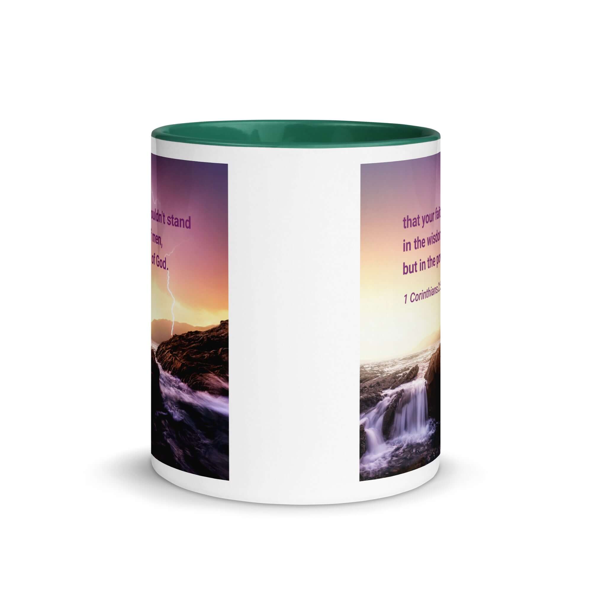 1 Corinthians 2:5 Bible Verse, power of God White Ceramic Mug with Color Inside