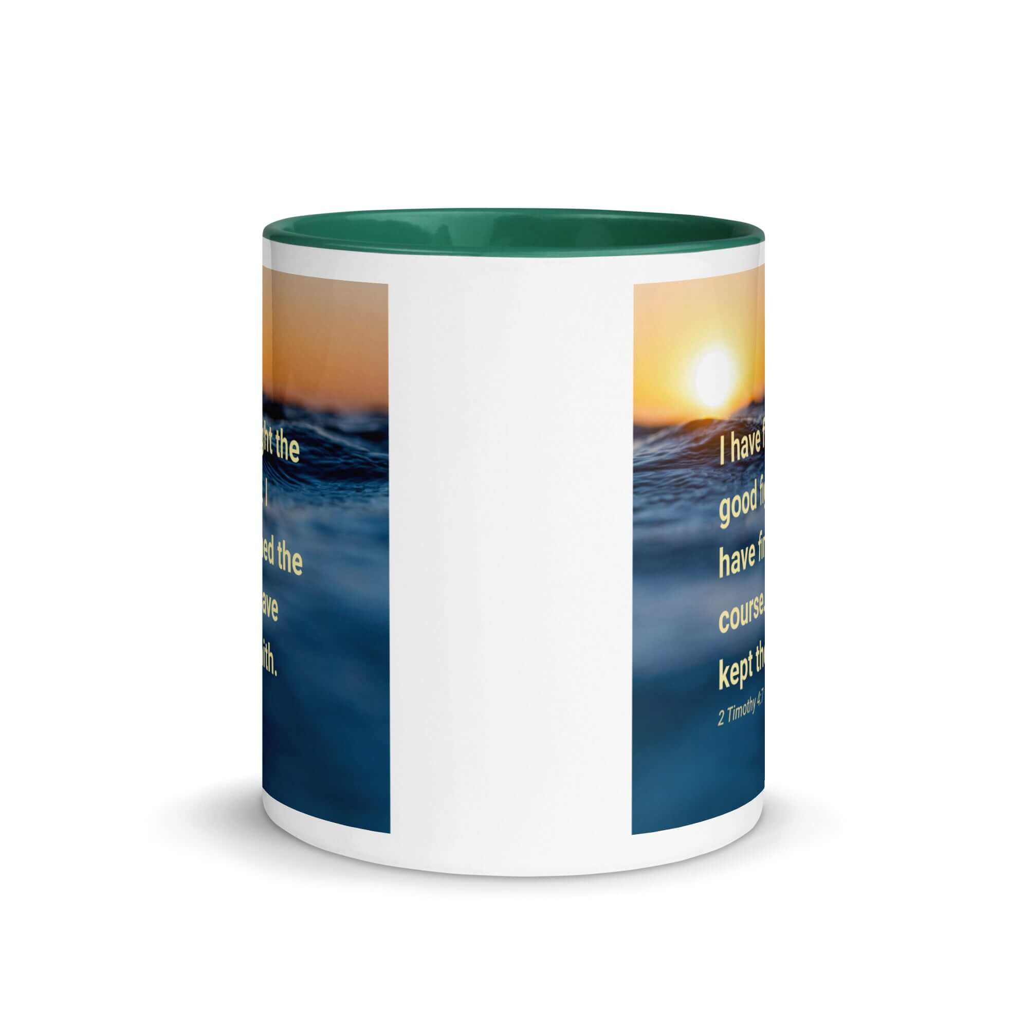 2 Timothy 4:7 Bible Verse, kept the faith White Ceramic Mug with Color Inside