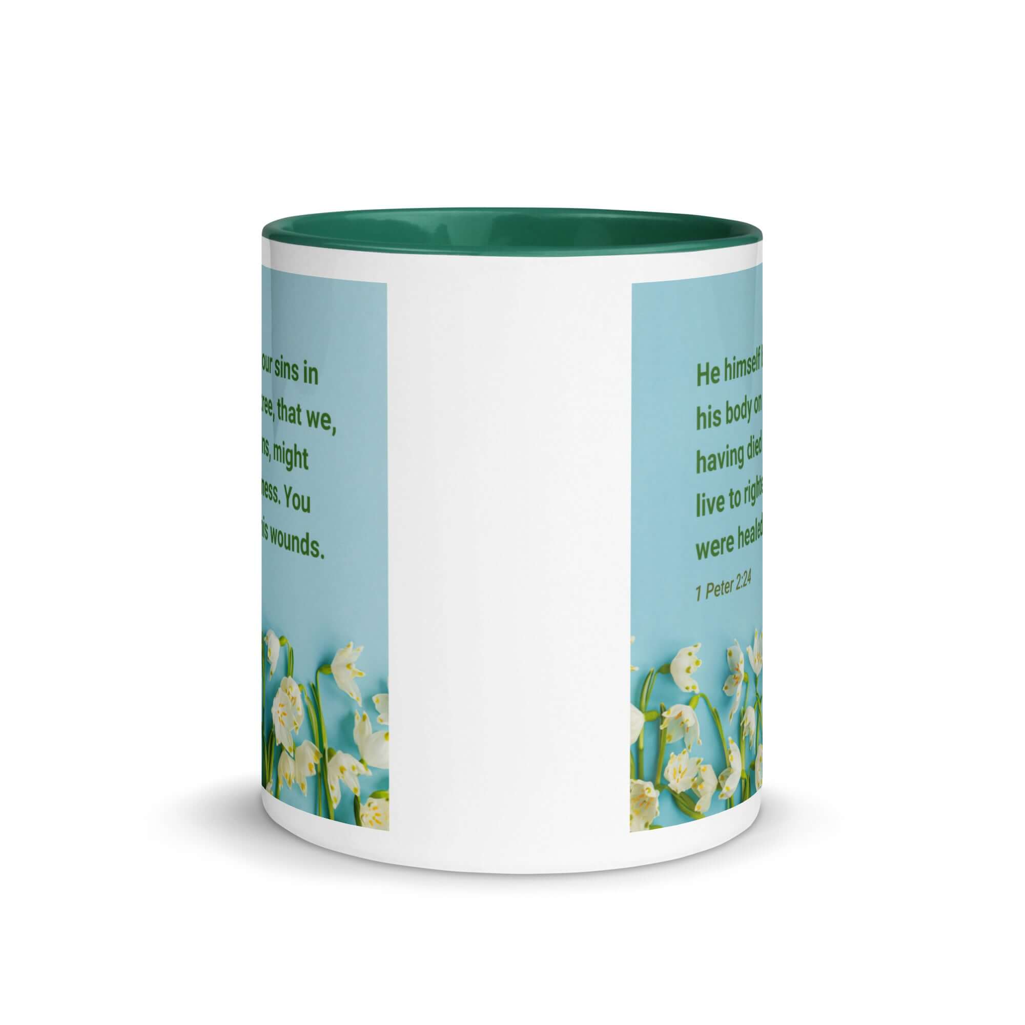 1 Peter 2:24 Bible Verse, healed by His wounds White Ceramic Mug with Color Inside