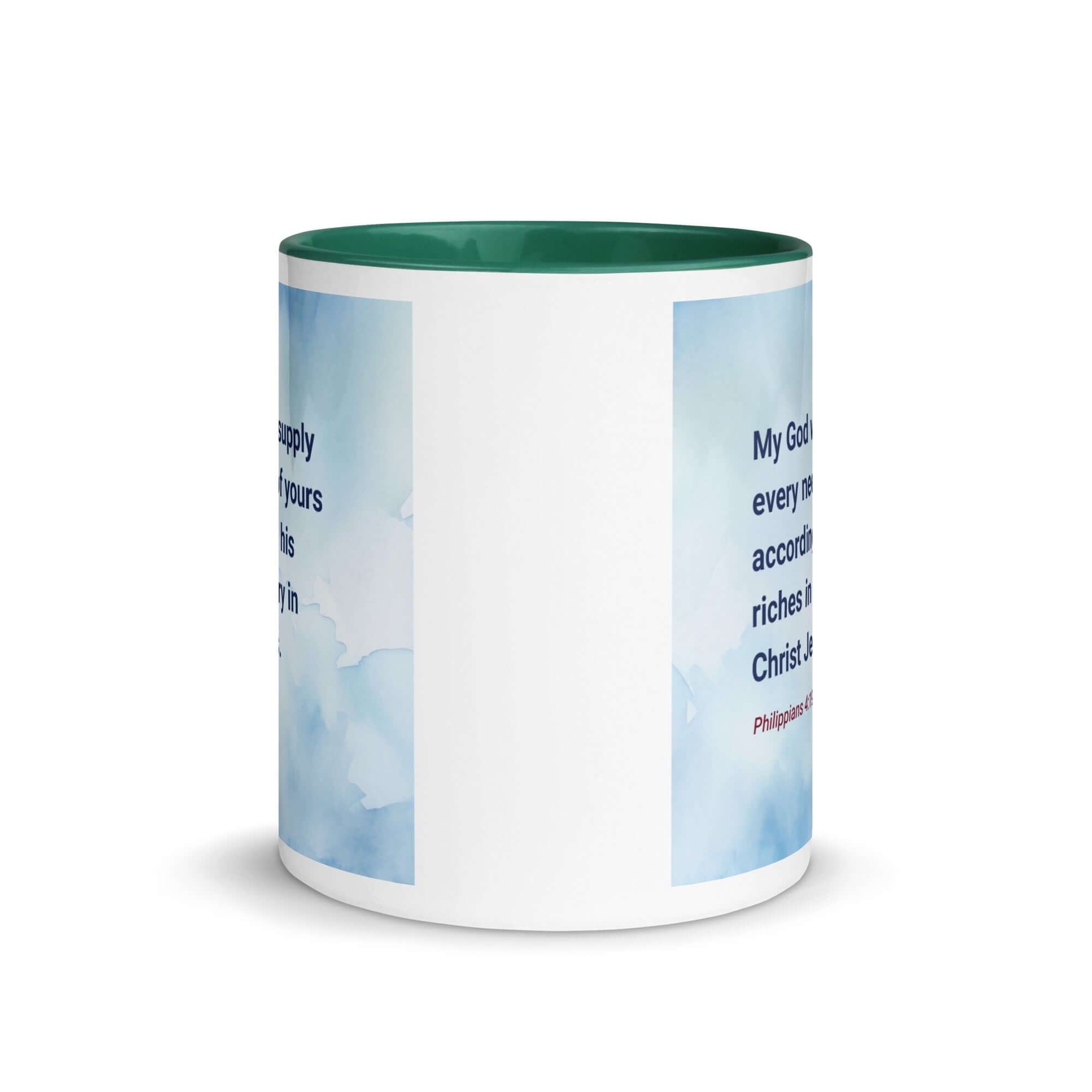 Philippians 4:19 Bible Verse, God will supply White Ceramic Mug with Color Inside