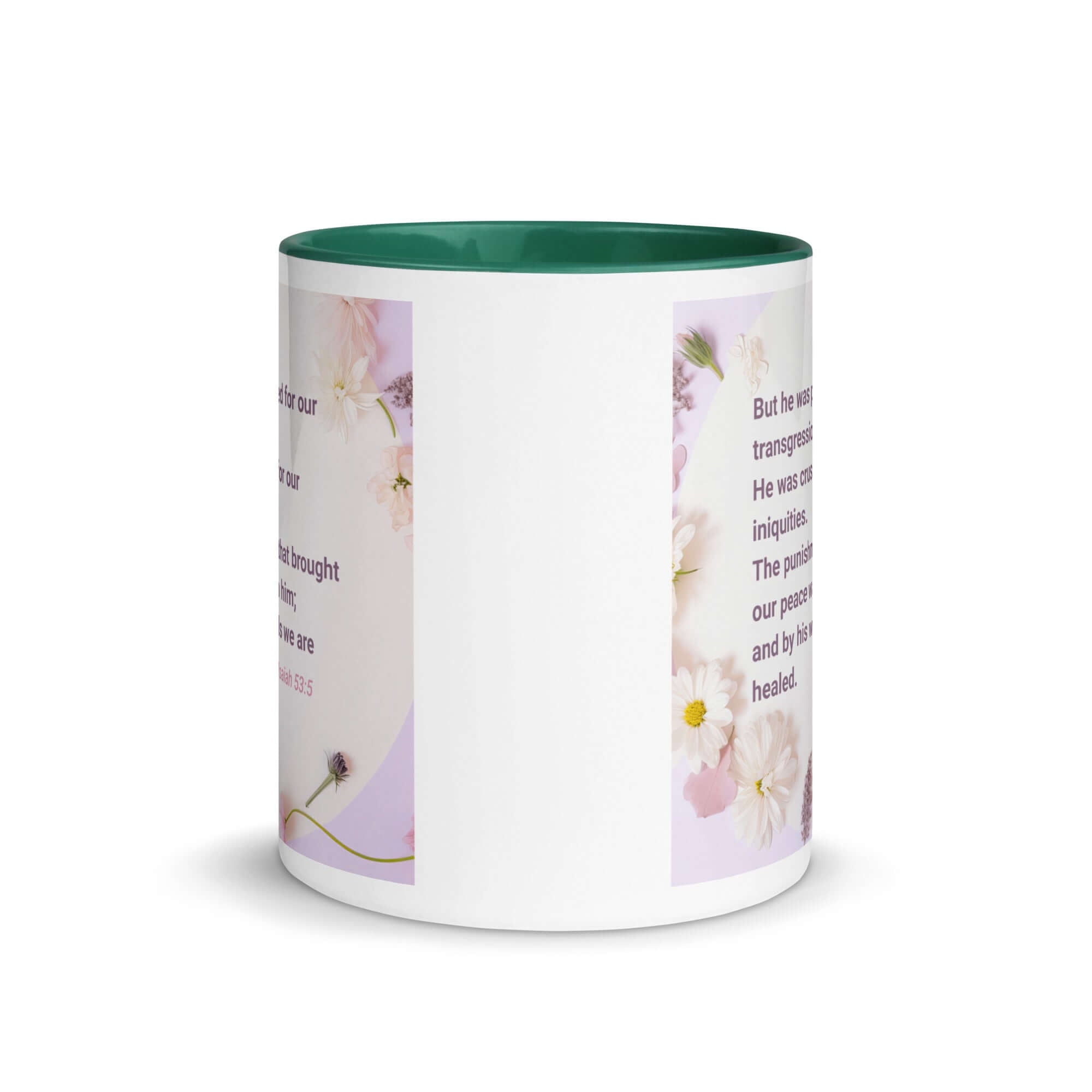 Isaiah 53:5 Bible Verse, by his wounds White Ceramic Mug with Color Inside