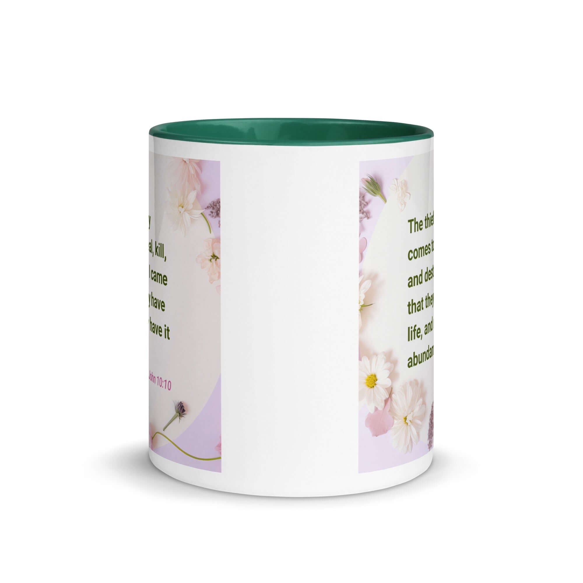 John 10:10 Bible Verse, Abundant Life White Ceramic Mug with Color Inside