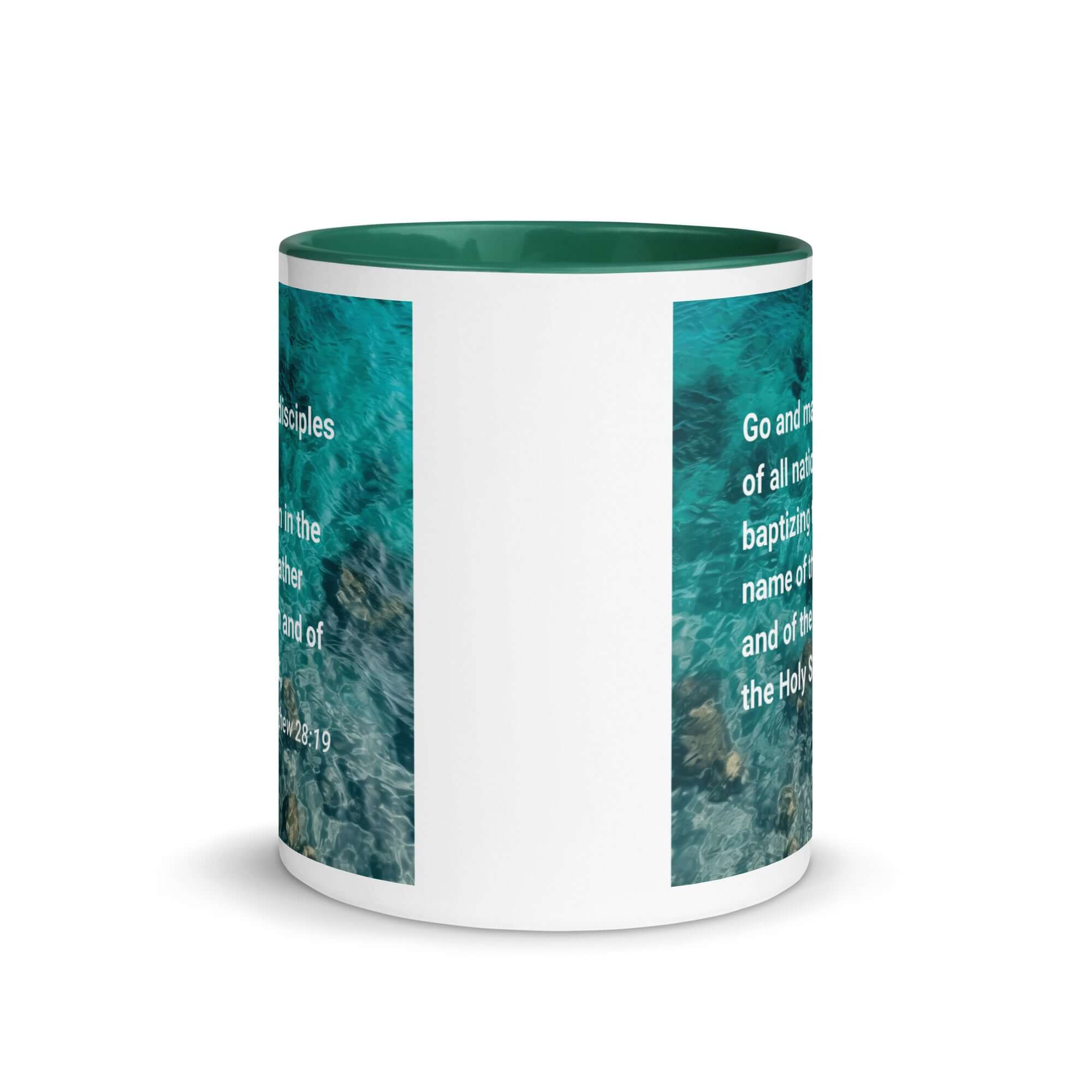 Matthew 28:19 Bible Verse, Make Disciples White Ceramic Mug with Color Inside