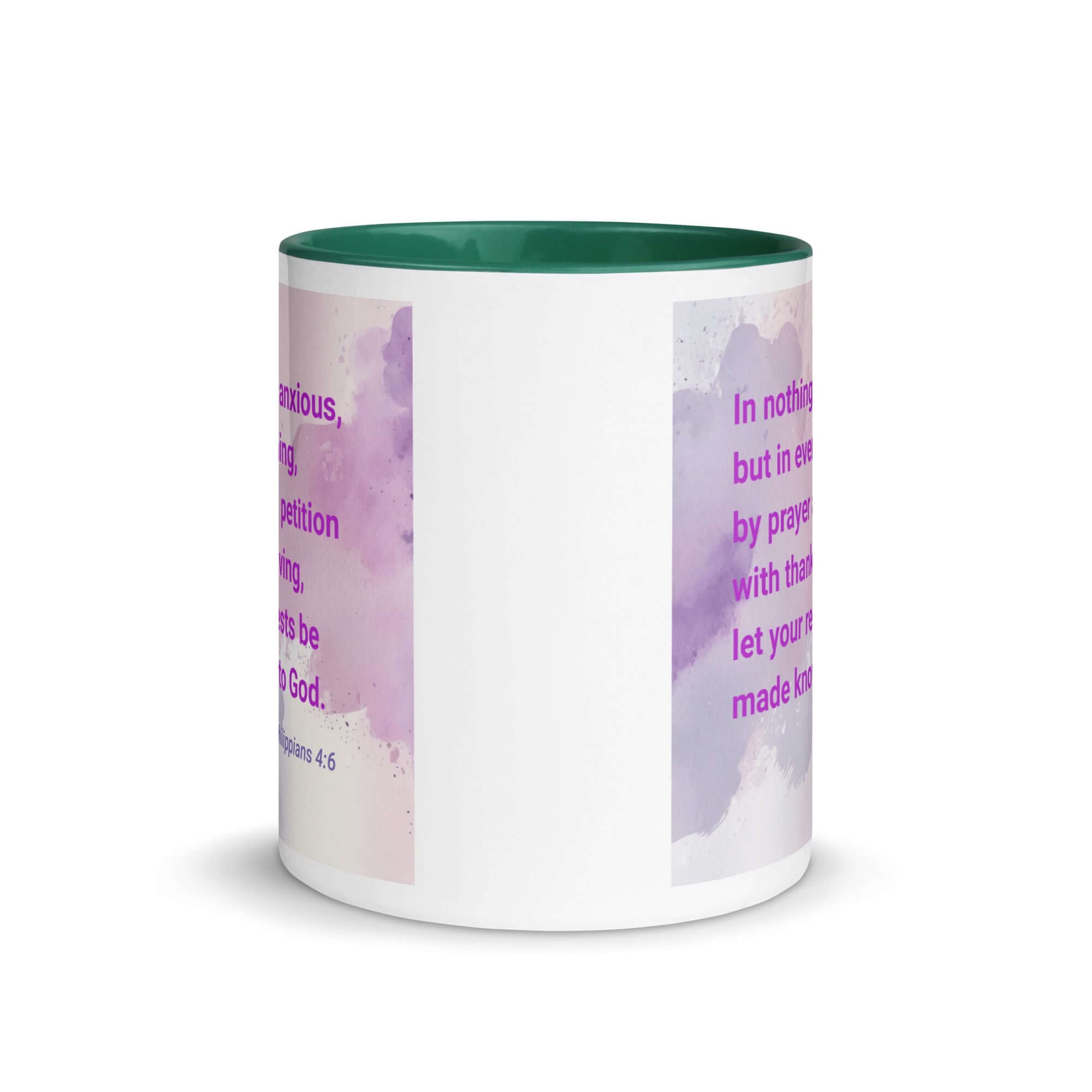 Philippians 4:6 Bible Verse, Prayer and Petition White Ceramic Mug with Color Inside