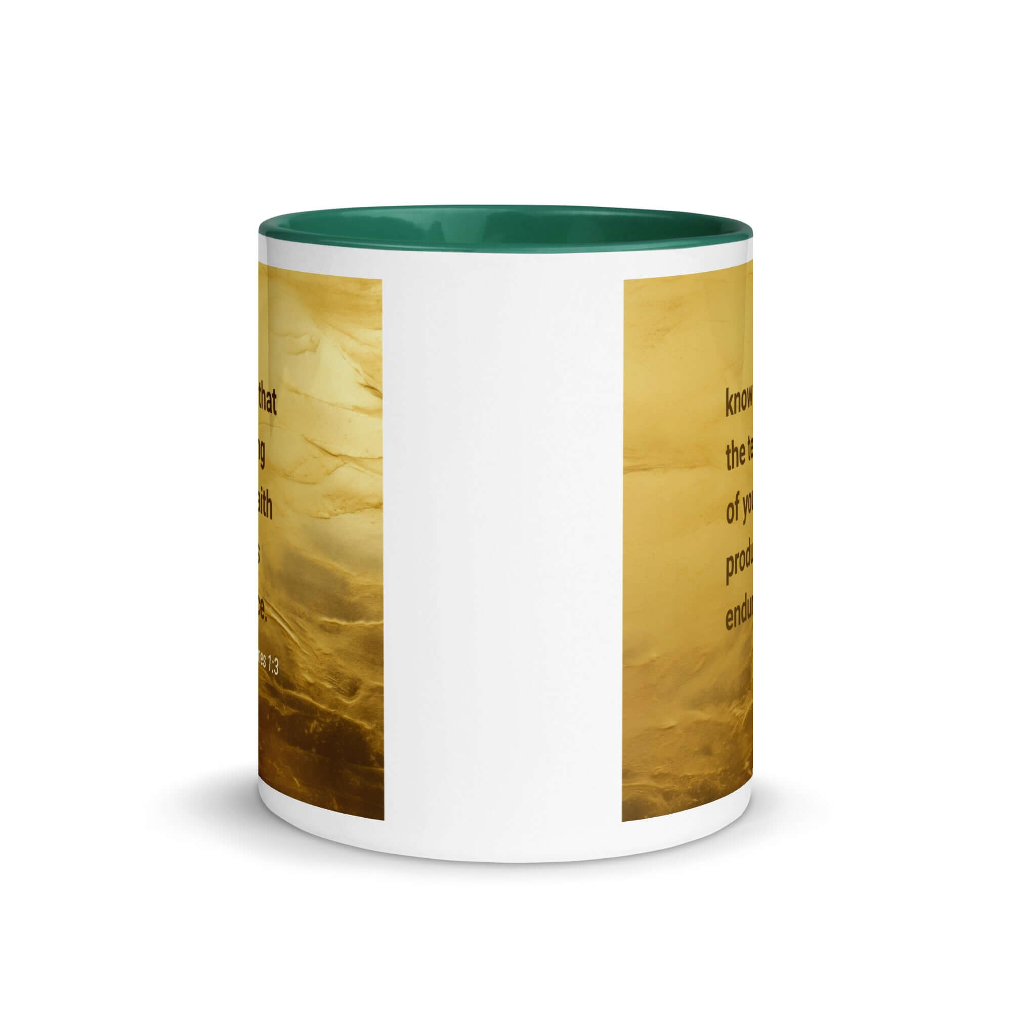 James 1:3 Bible Verse, testing of your faith White Ceramic Mug with Color Inside