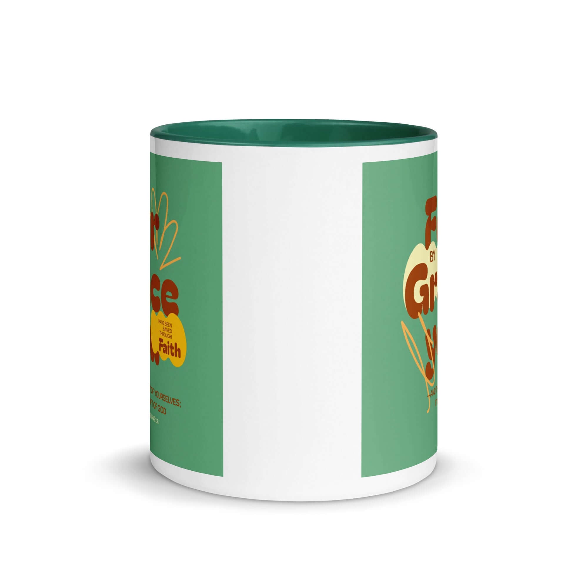 Ephesians 2:8 Bible Verse, for by grace White Ceramic Mug with Color Inside