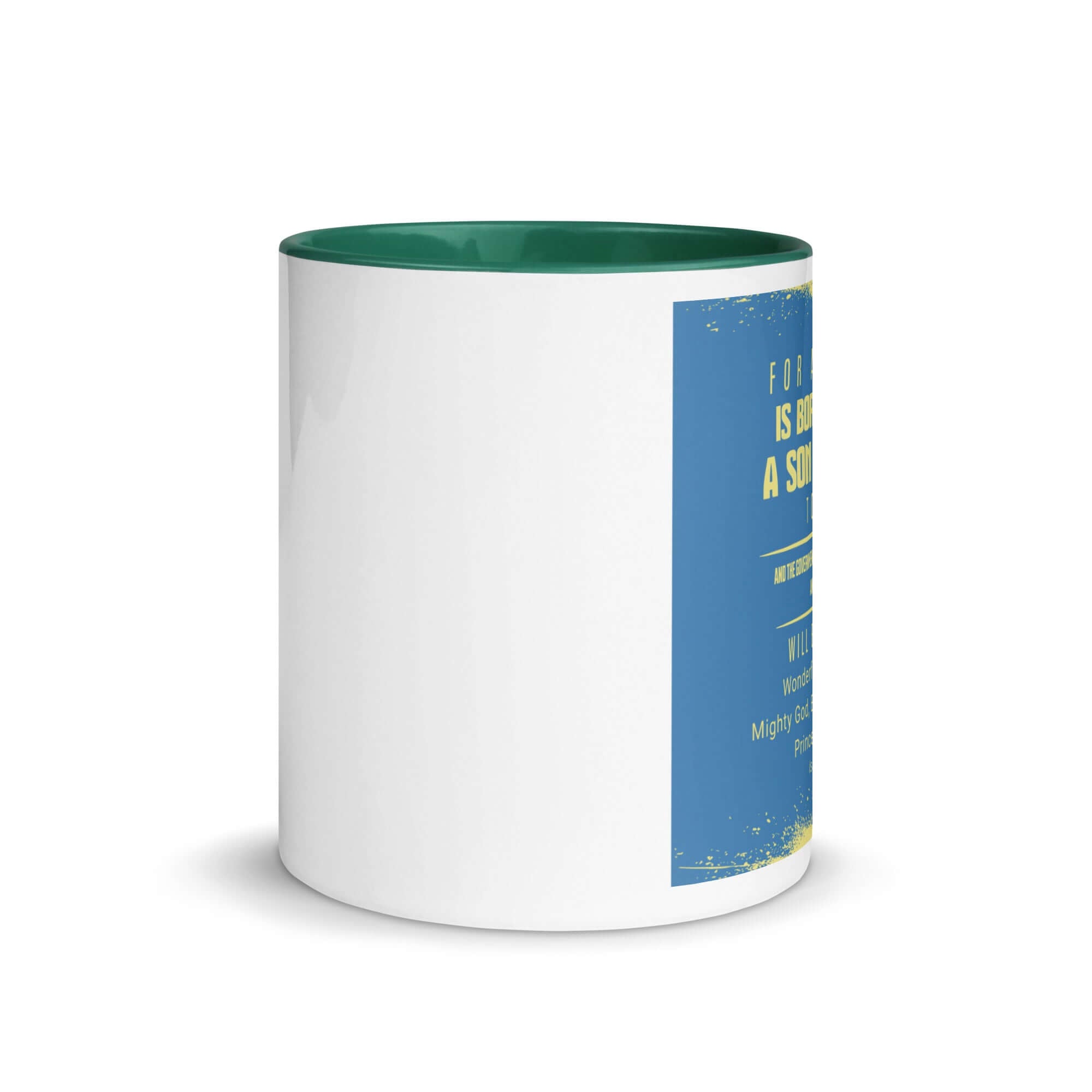 Isaiah 9:6 Bible Verse, Mighty God White Ceramic Mug with Color Inside