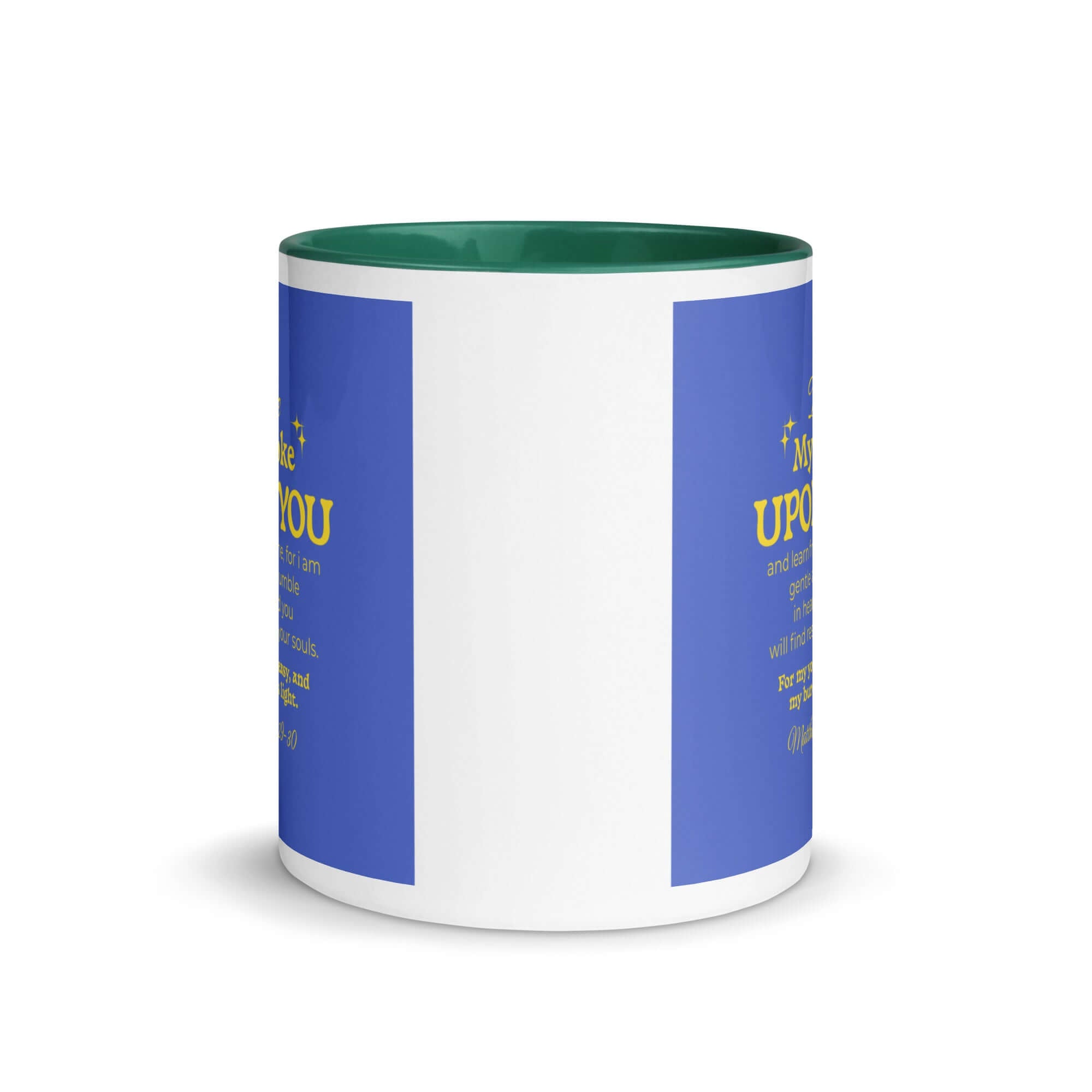 Matthew 11:29-30 Bible Verse, Take my yoke White Ceramic Mug with Color Inside