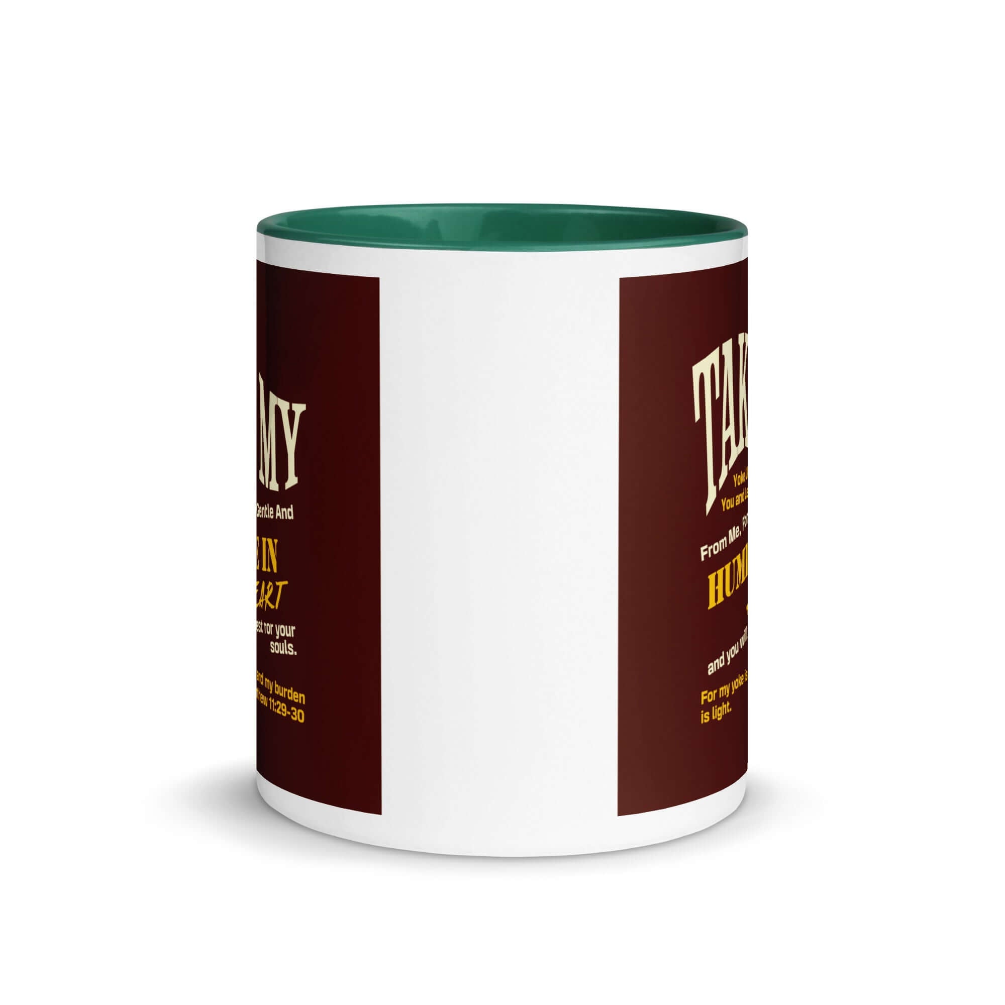 Matthew 11:29-30 Bible Verse, learn from me White Ceramic Mug with Color Inside